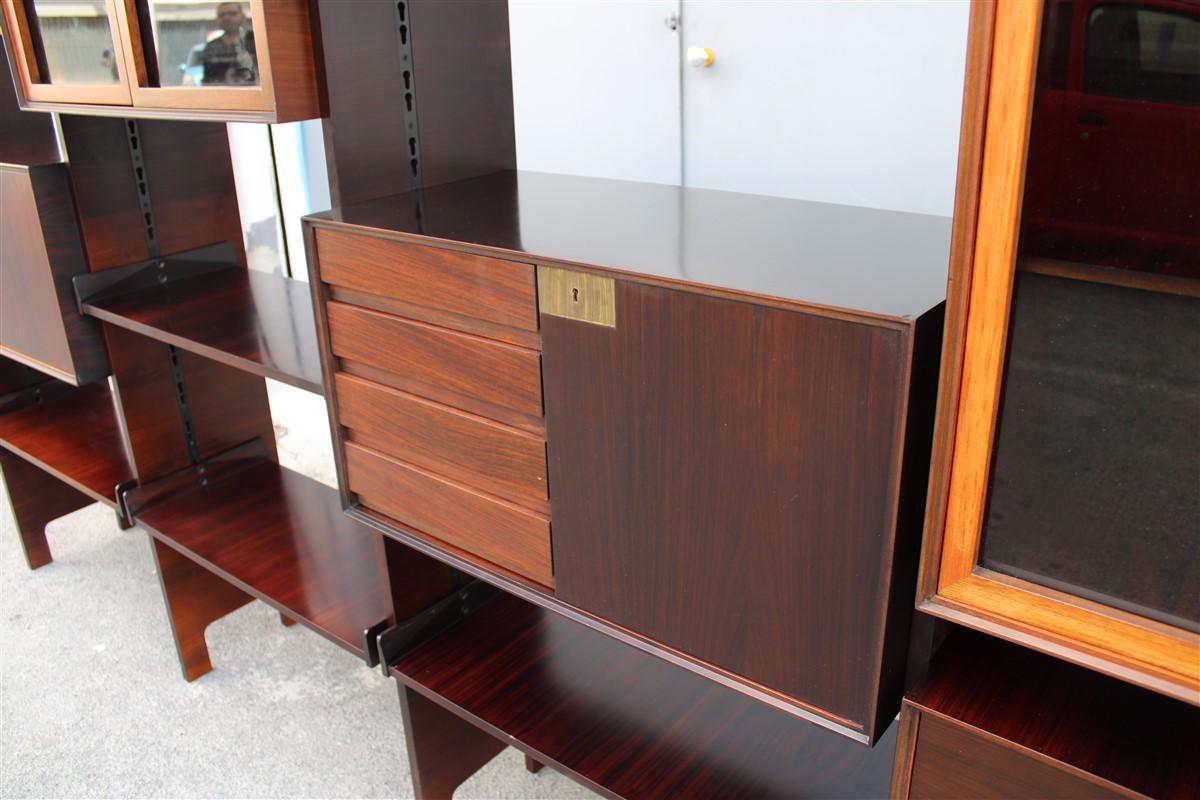 Rosewood Modular Bookcases Vittorio Dassi Midcentury Italian Design Brown Wood
