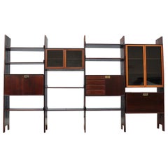 Vintage Modular Bookcases Vittorio Dassi Midcentury Italian Design Brown Wood