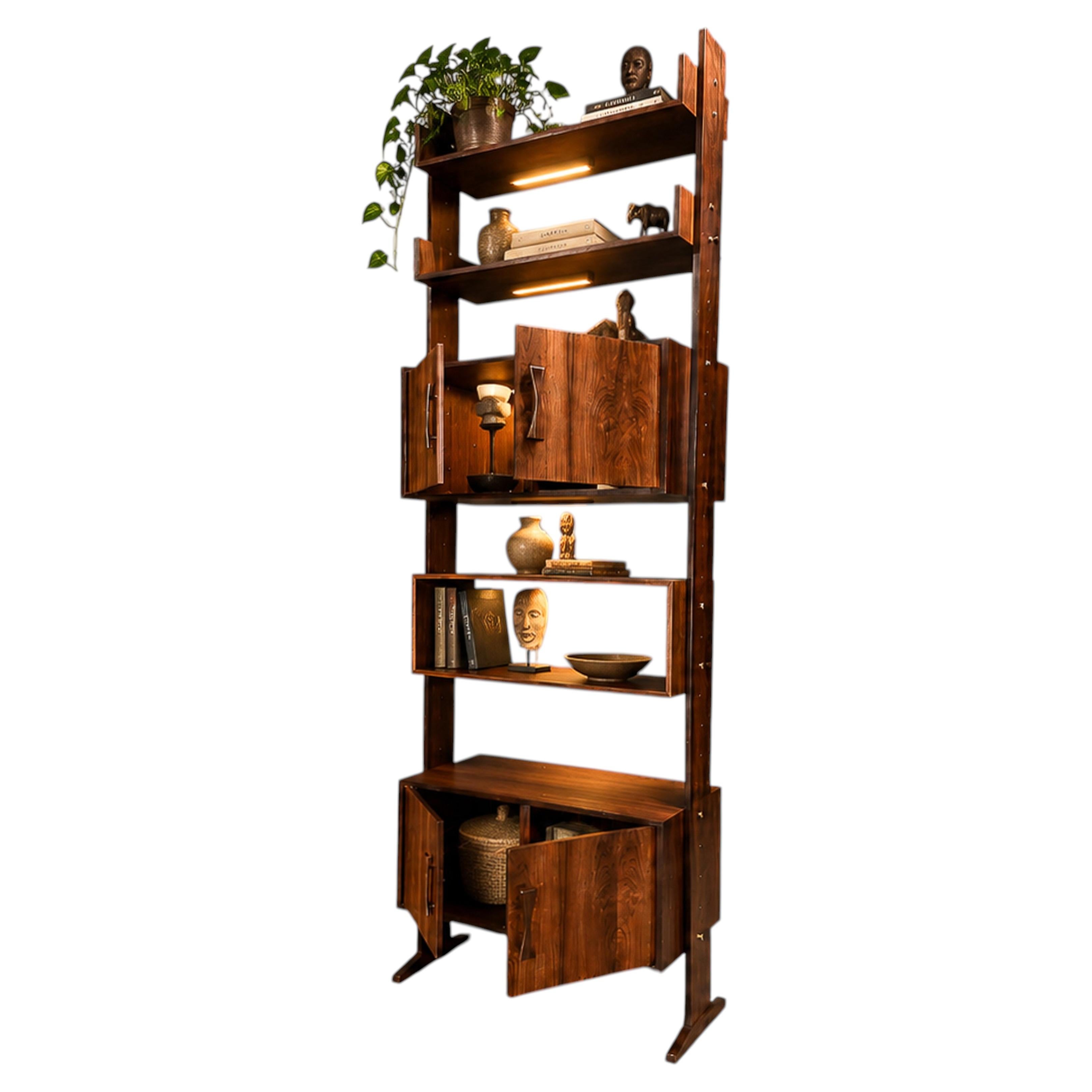 Bibliothèque modulaire moderne brésilienne en bois de rose, Ernesto Hauner, bois de rose, années 1960 en vente