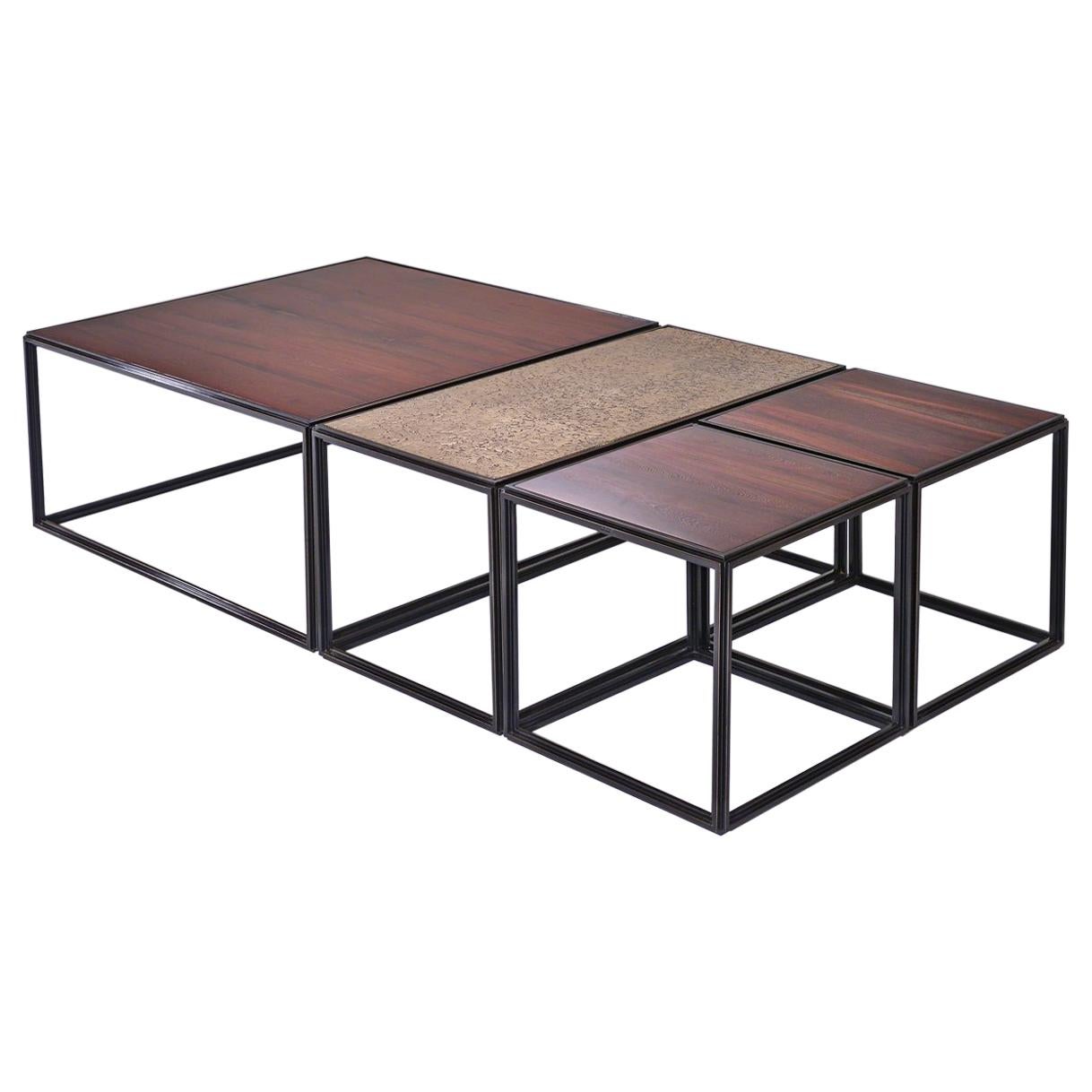 Modular Brass, Bronze and Wood Low Table by P. Tendercool  For Sale