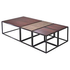 Table basse modulaire en laiton, bronze et bois de P. Tendercool 