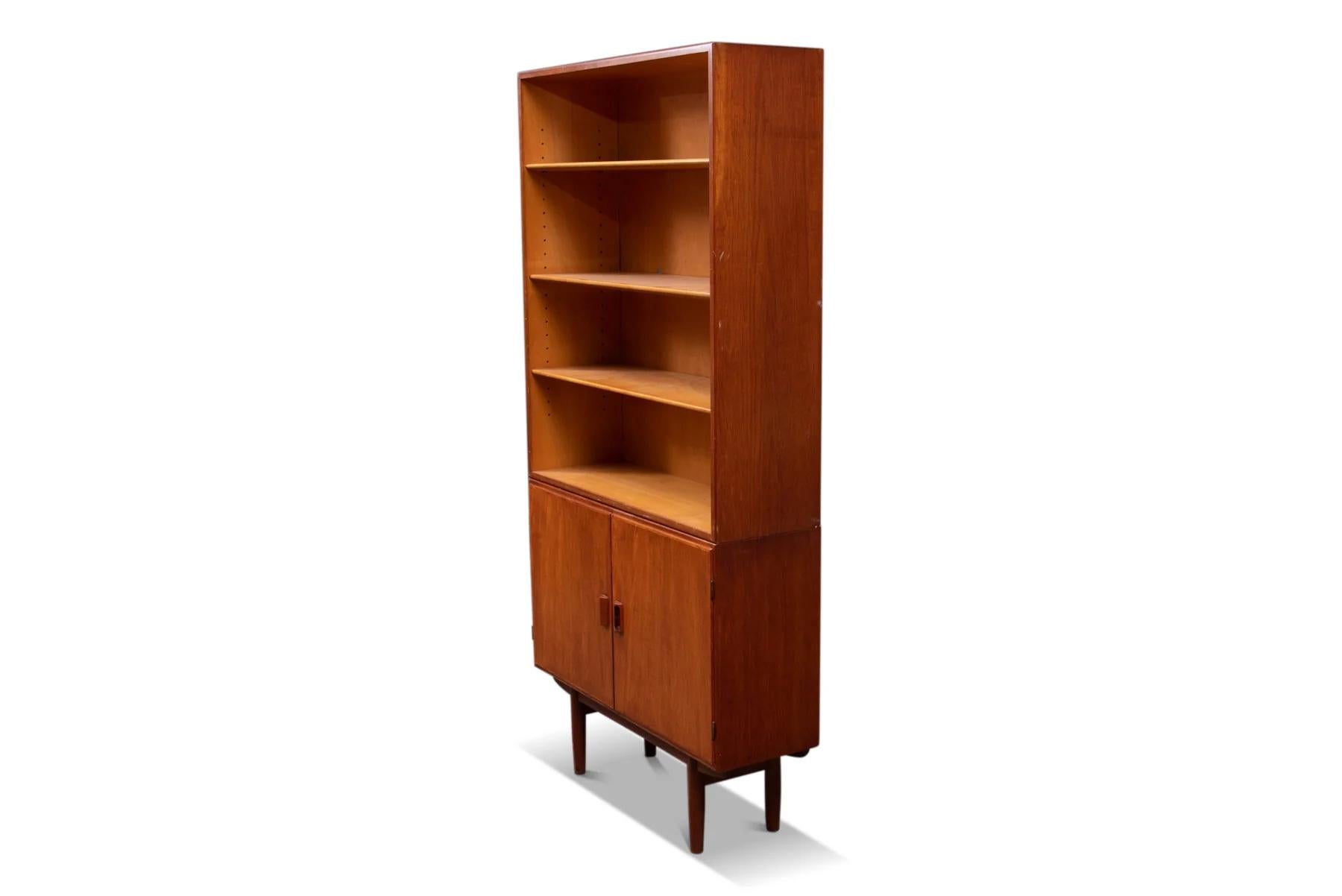 Teak Modular børge mogensen narrow teak cupboard with removable bookcase hutch For Sale