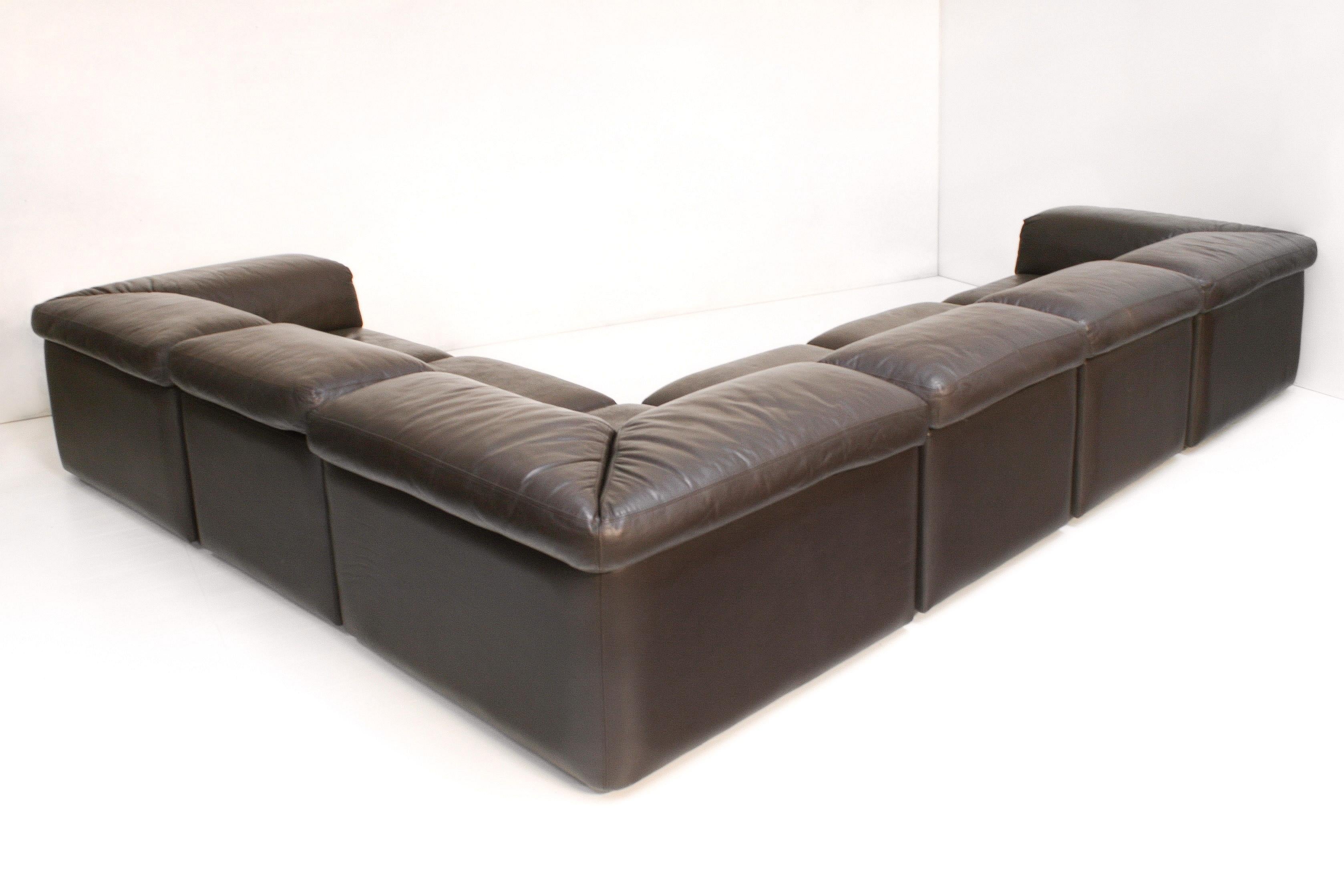Modular Brown Leather Jeep Sectional Sofa by Anita Schmidt for Durlet, 1970s For Sale 6