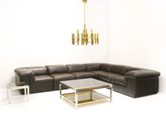 Modulares Jeep-Sofa aus braunem Leder von Anita Schmidt für Durlet, 1970er Jahre