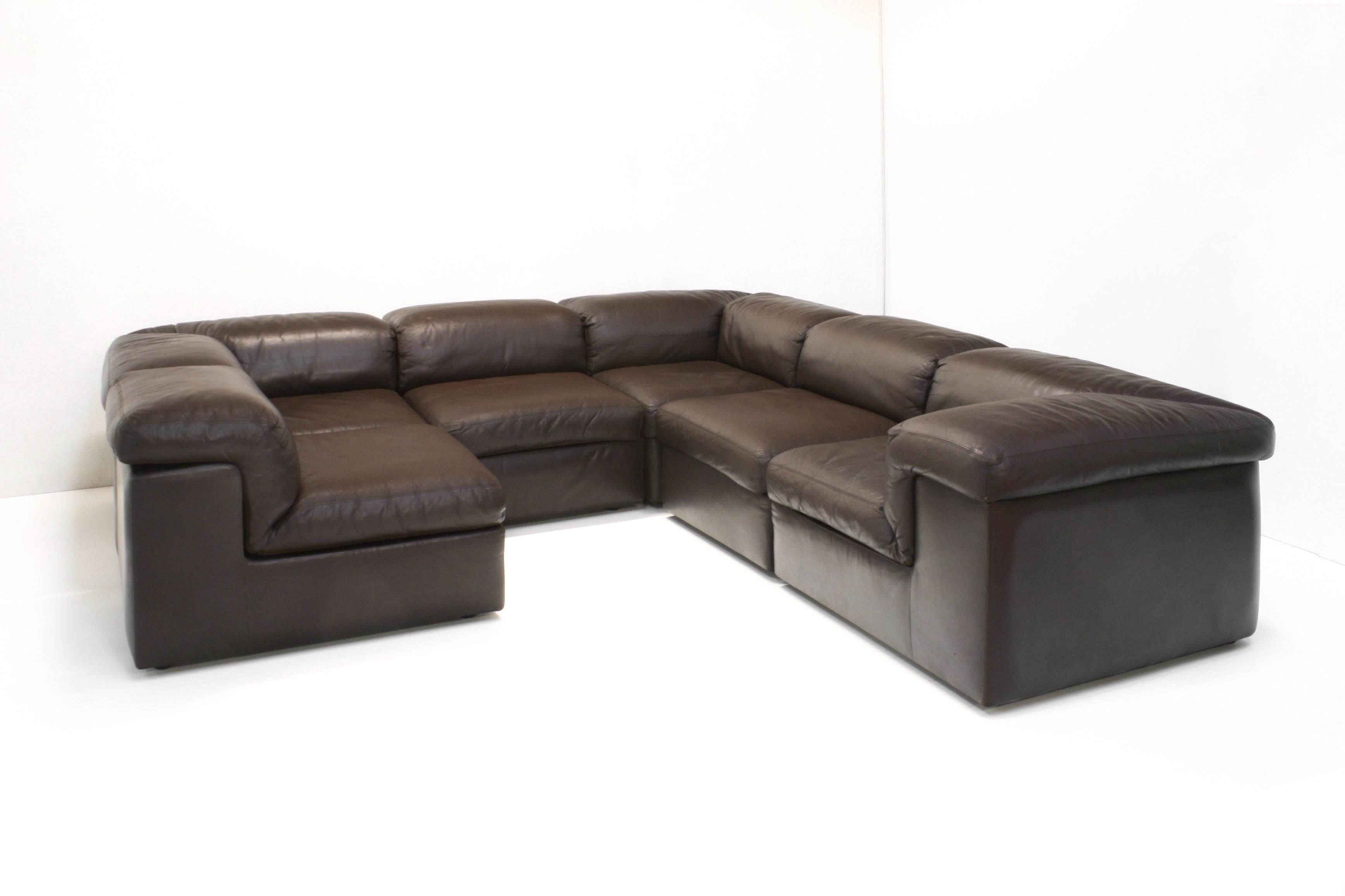 Mid-Century Modern Modular Brown Leather Jeep Sectional Sofa by Anita Schmidt for Durlet, 1970s For Sale