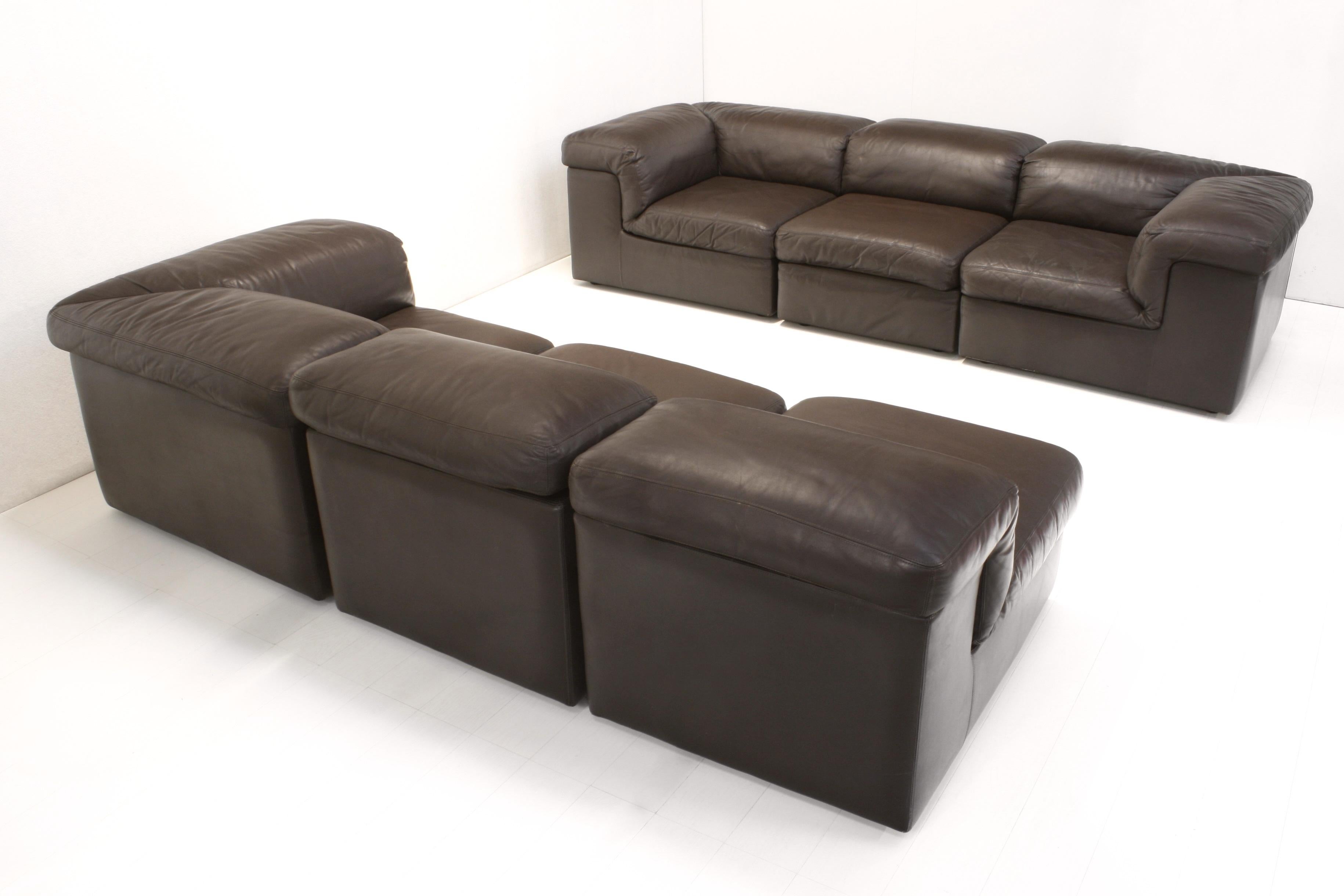 Modular Brown Leather Jeep Sectional Sofa by Anita Schmidt for Durlet, 1970s In Fair Condition For Sale In Izegem, VWV