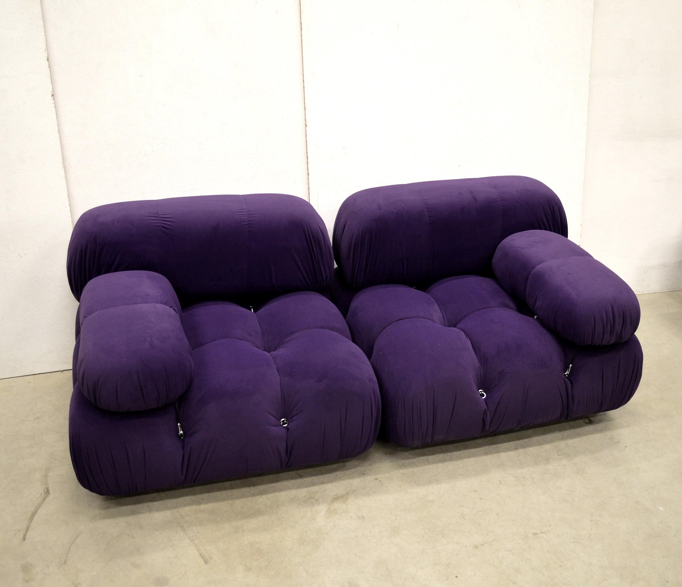 Impressive purple Camaleonda modular element sofa including 2 elements and armrests.
 Designed by Mario Bellini for C&B / B&B Italia, 1970s.

Amazing purple velvet edition which comes in an excellent condition.
Timeless & stunning design - maybe