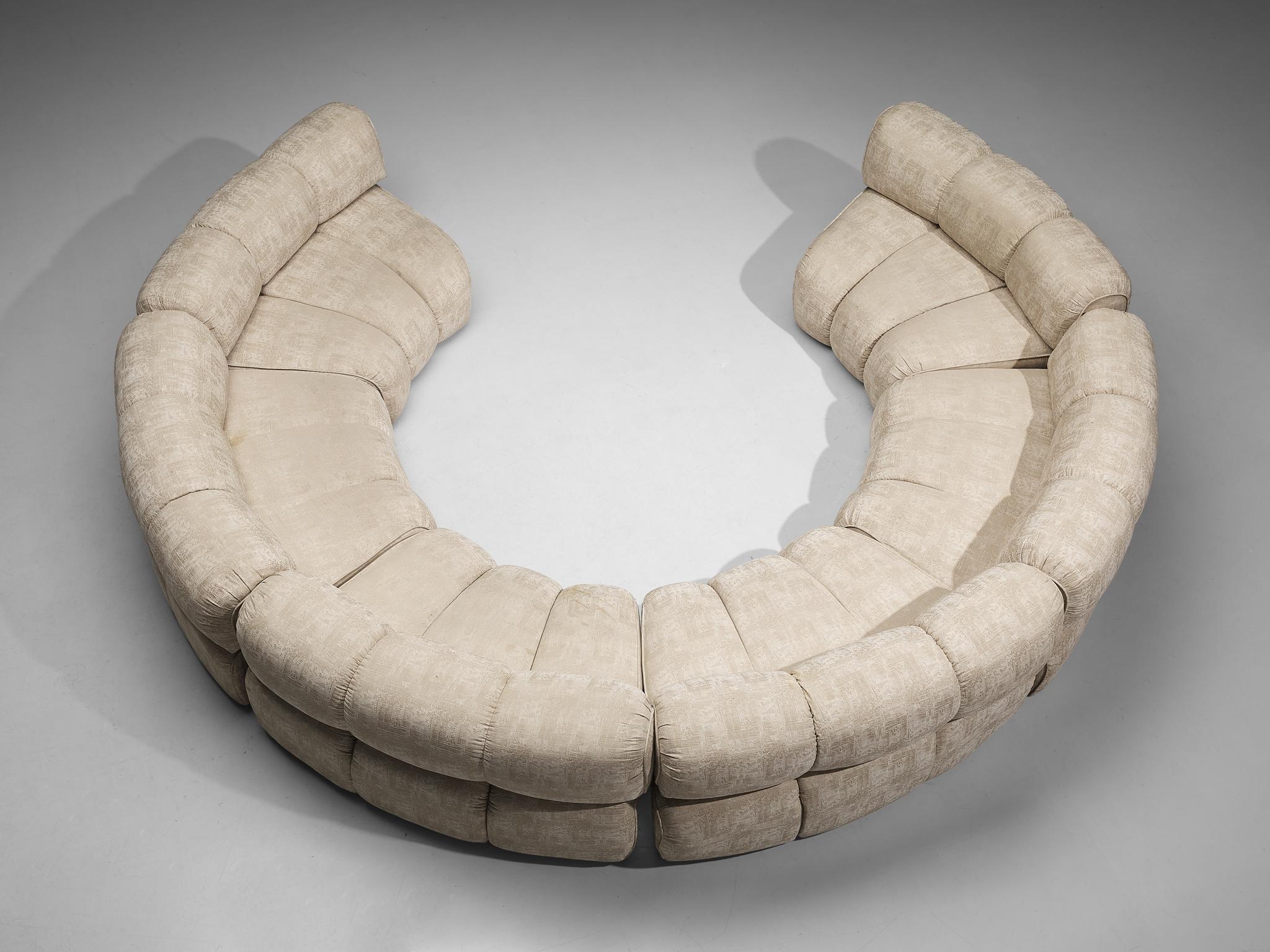 Mid-Century Modern Modular 'Caterpillar' Sofa in Cream Upholstery