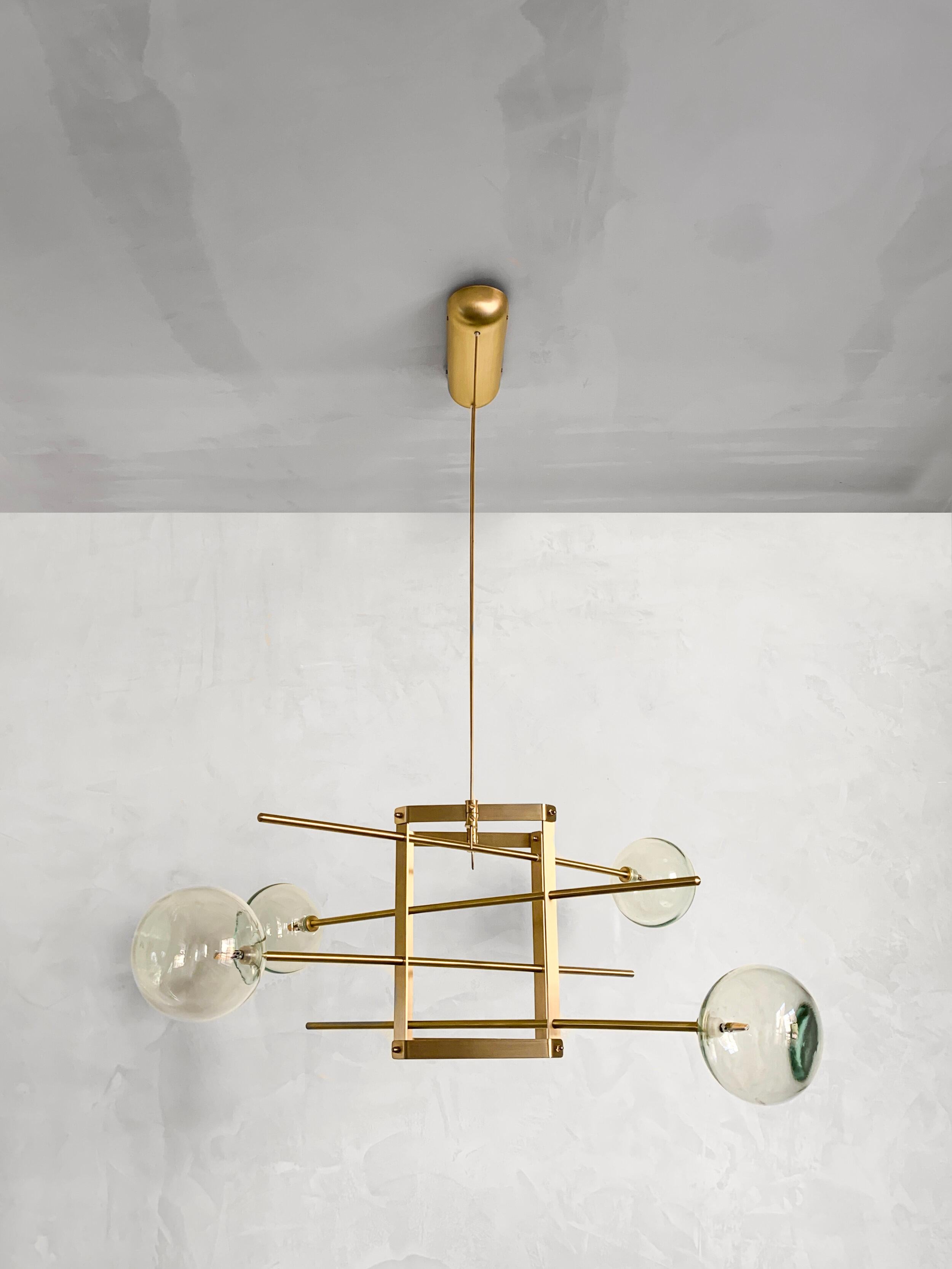 Brass Modular Chandelier 4 Lamps by Contain For Sale