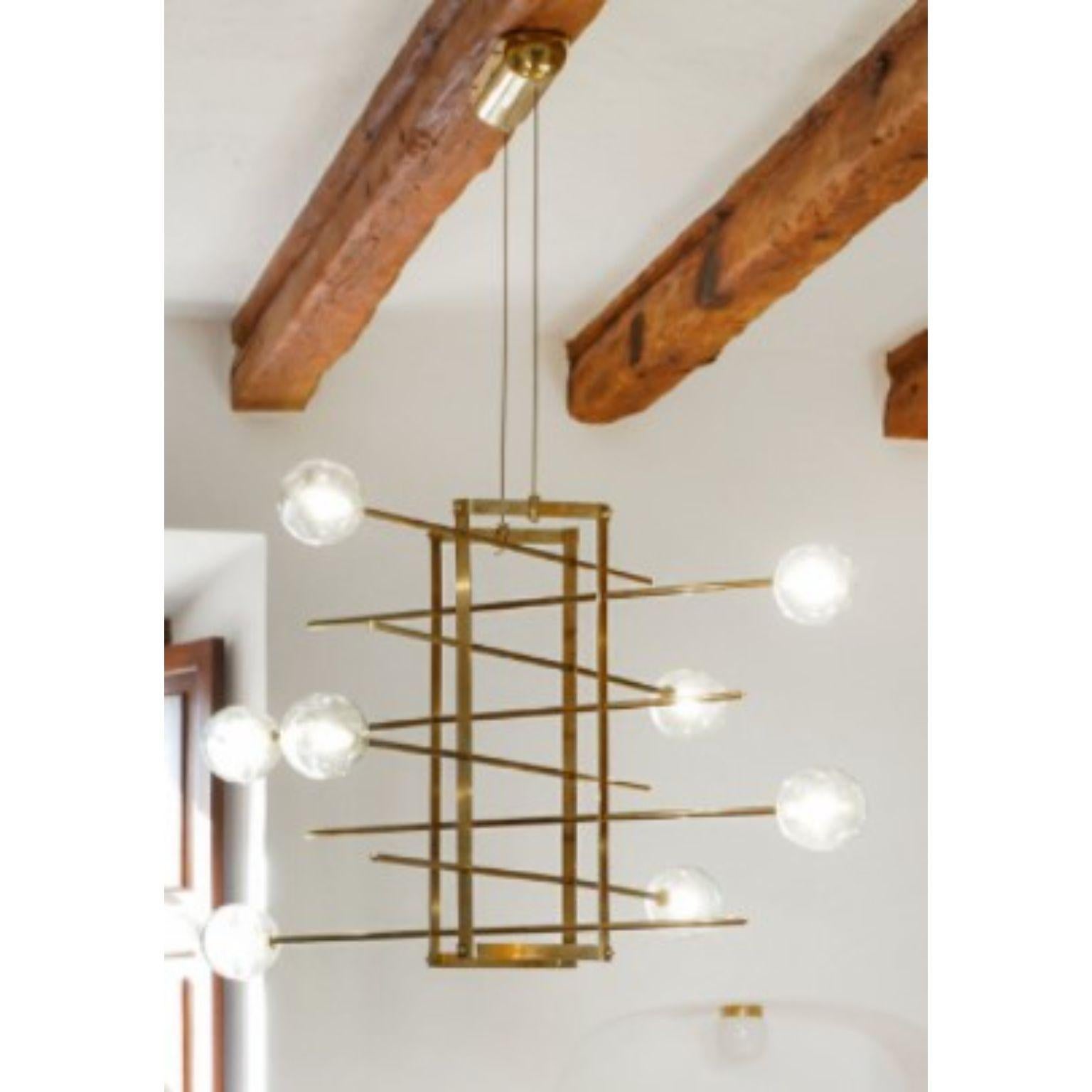 Modular chandelier 8 lamps by Contain
Dimensions: D85 x W85 x H60cm (custom length).
Materials: Brass structure, blown glass from local production.
Available in different finishes and dimensions. 

All our lamps can be wired according to each