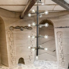 1960s Trix & Robert Haussmann Modular Chandelier Tubular Chrome Swiss Lamp Co