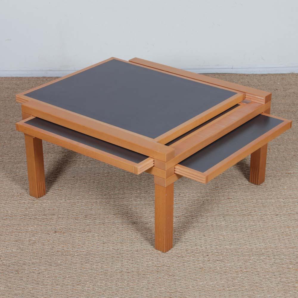 Wood Modular coffee table by Bernard Vuarnesson for Bellato, 1980s For Sale