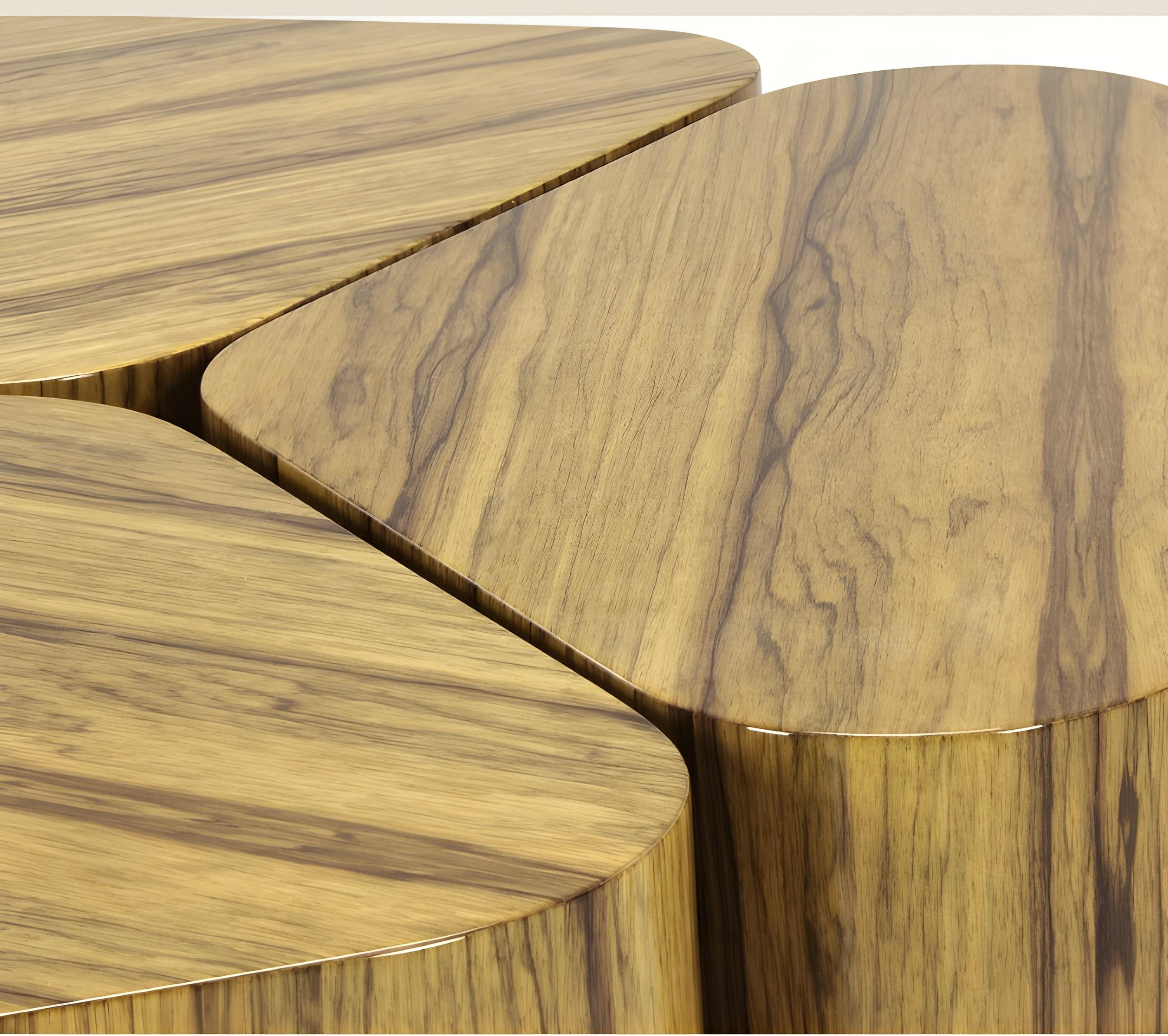 Portuguese Modular Coffee Table Composed Of 3 Modules In Wood & Brass Plinth By José Castro For Sale