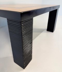 Modular Coffee Table in Ash Burl, Wood Inlay and Black Lacquer