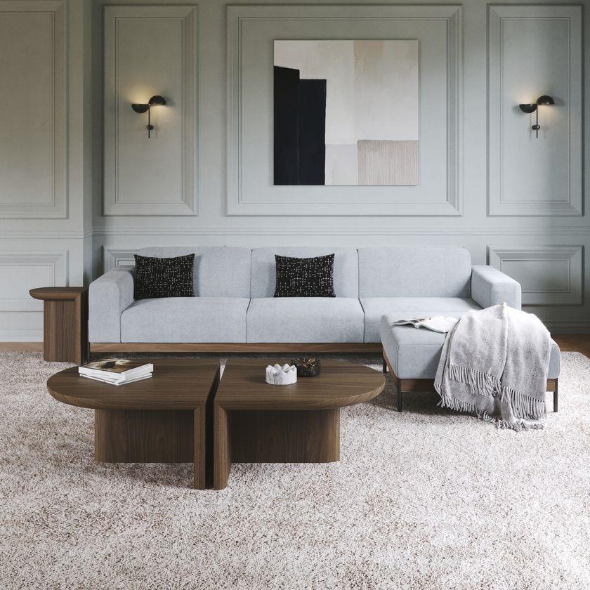 Mesa de centro modular de madera maciza de nogal Hecho a mano en venta
