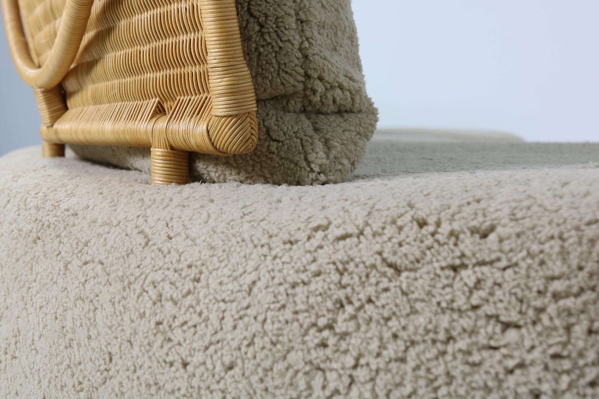 Late 20th Century Modular Curved Sofa, Germany 1970s with Teddy Bear Fur, Cane and Beechwood Legs