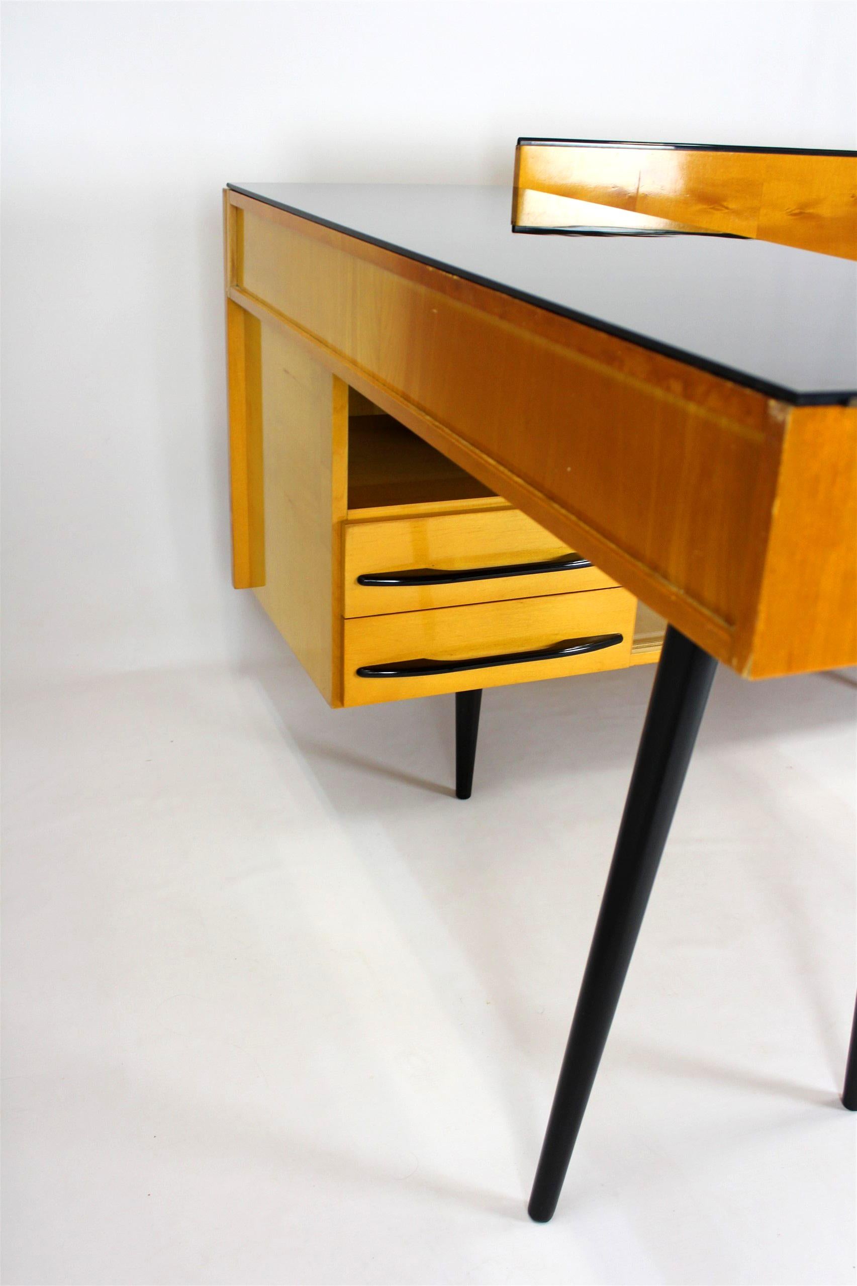 Modular Desk Set with Black Glass Top by Mojmir Pozar, 1960s, Set of 3 For Sale 11