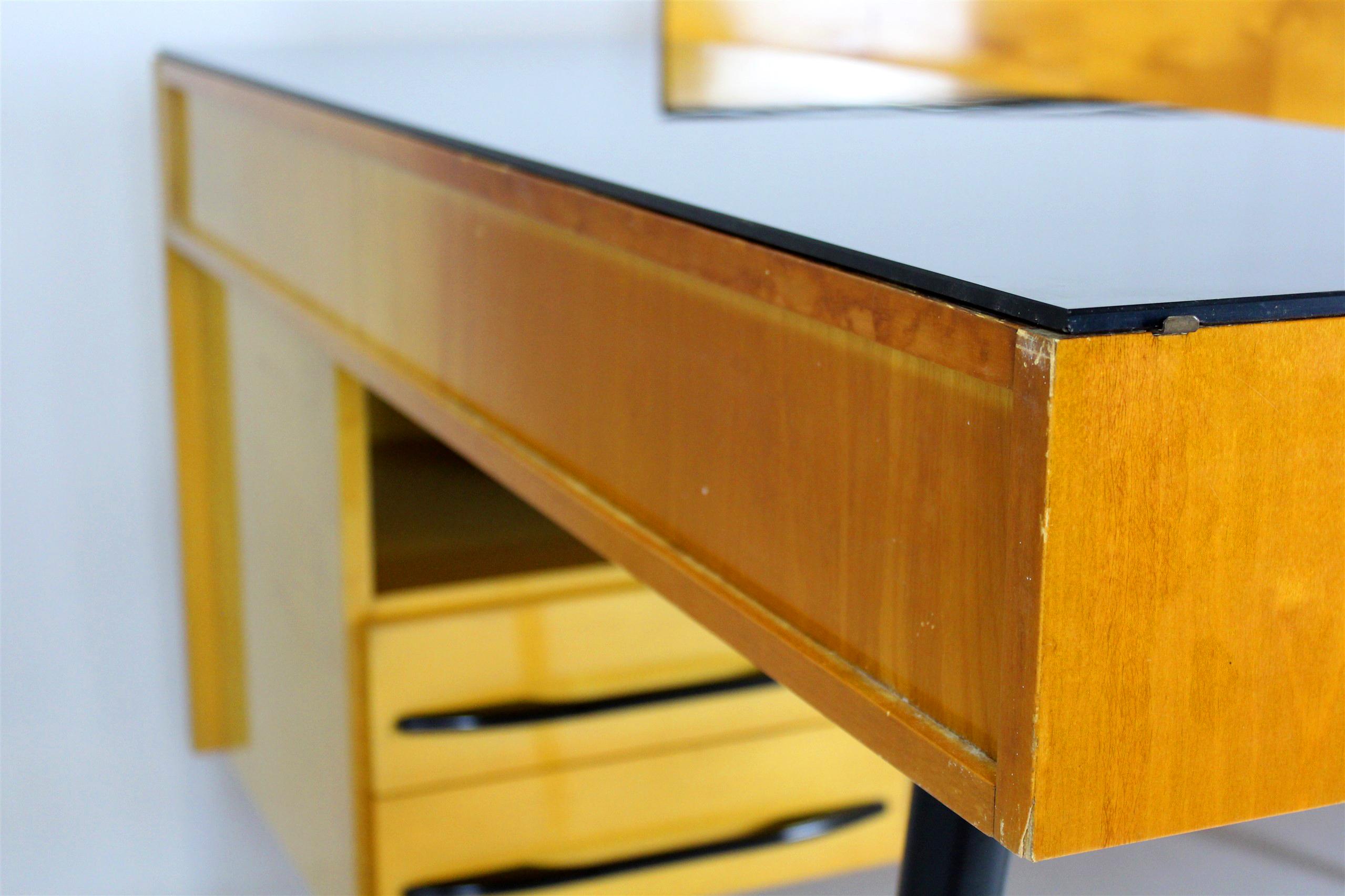 Modular Desk Set with Black Glass Top by Mojmir Pozar, 1960s, Set of 3 For Sale 12