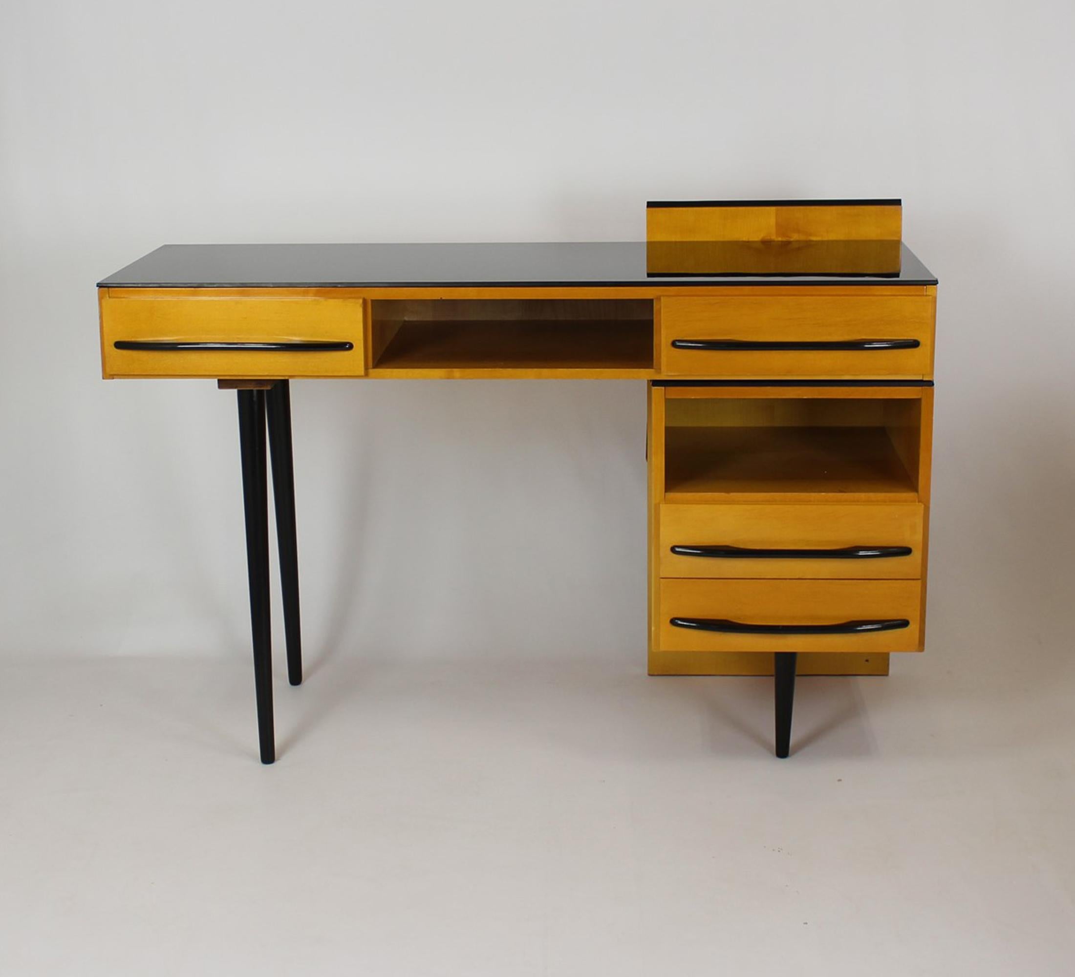20th Century Modular Desk Set with Black Glass Top by Mojmir Pozar, 1960s, Set of 3 For Sale