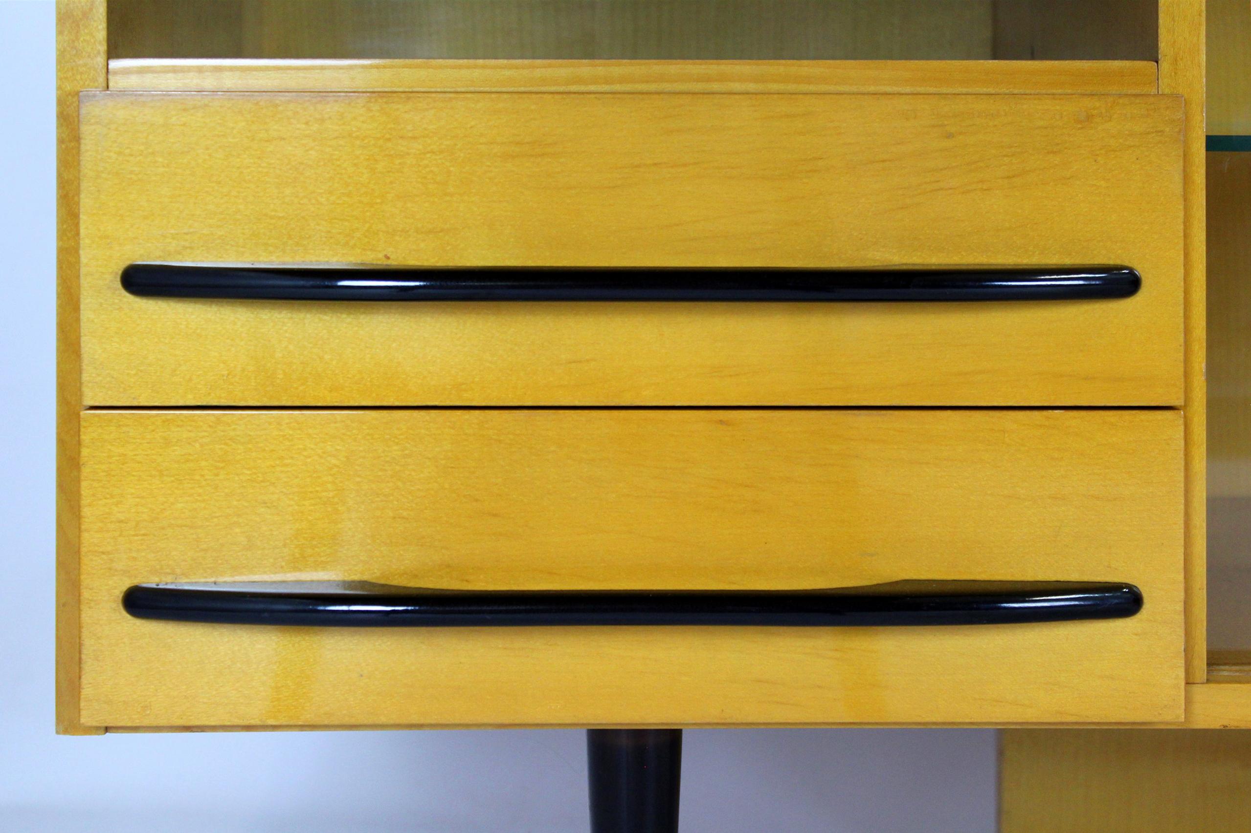 Modular Desk Set with Black Glass Top by Mojmir Pozar, 1960s, Set of 3 For Sale 3