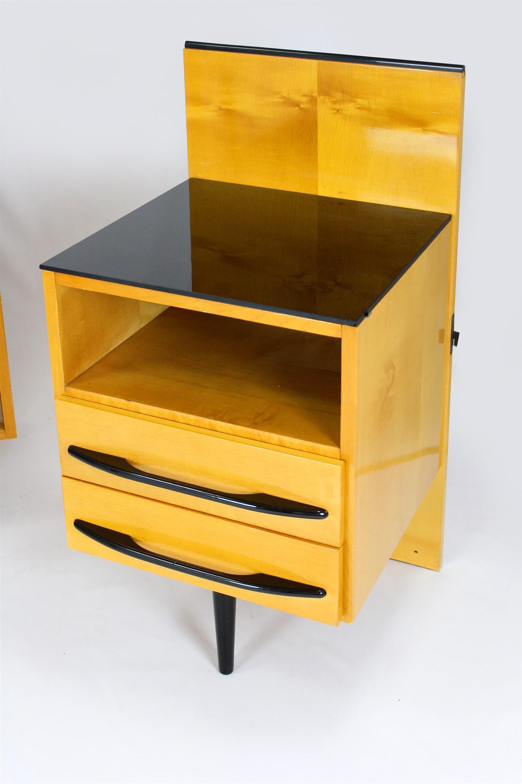 Modular Desk Set with Black Glass Top by Mojmir Pozar, 1960s, Set of 3 For Sale 4