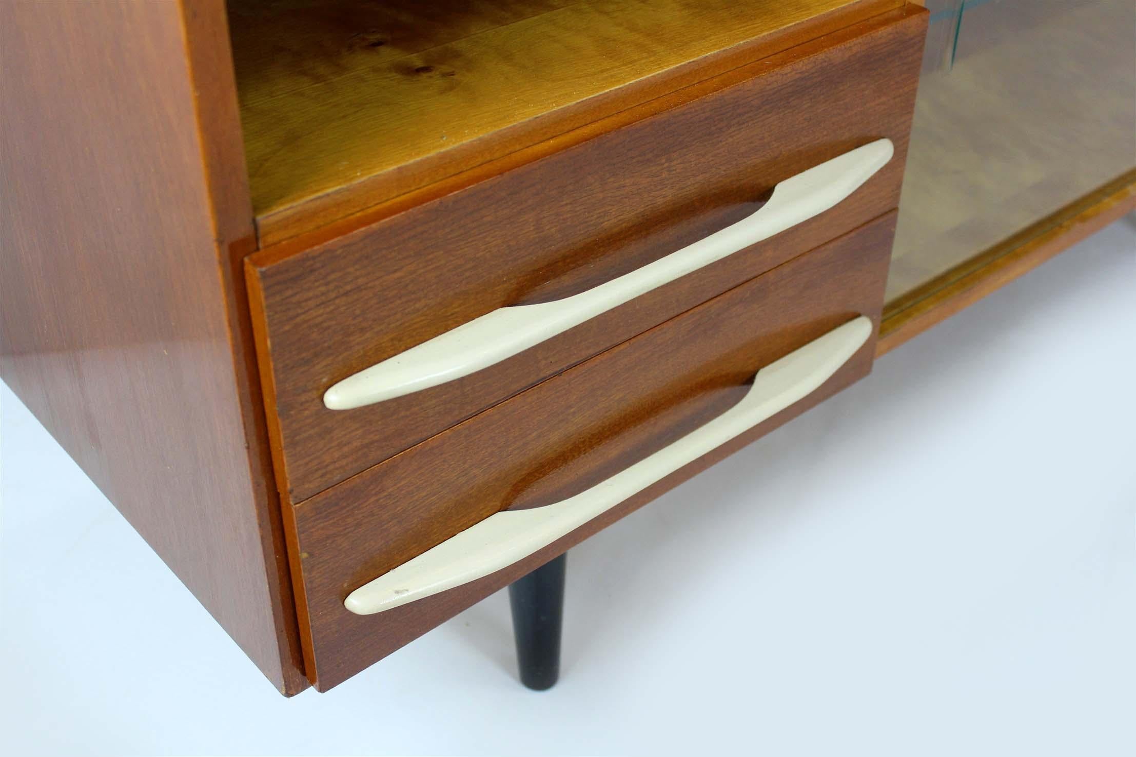 Modular Desk Set with White Glass Top by Mojmir Pozar, 1960s, Set of 3 For Sale 6