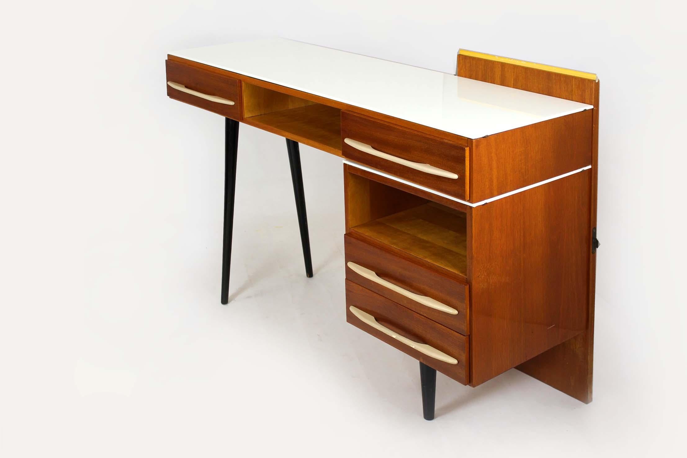 Modular Desk Set with White Glass Top by Mojmir Pozar, 1960s, Set of 3 For Sale 9