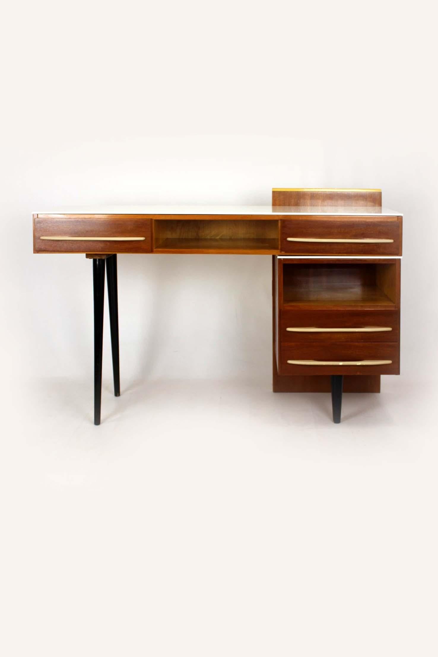 Modular Desk Set with White Glass Top by Mojmir Pozar, 1960s, Set of 3 For Sale 10