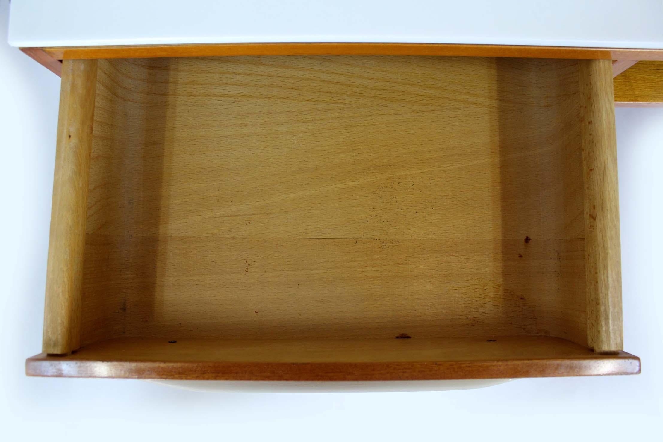 Modular Desk Set with White Glass Top by Mojmir Pozar, 1960s, Set of 3 For Sale 12