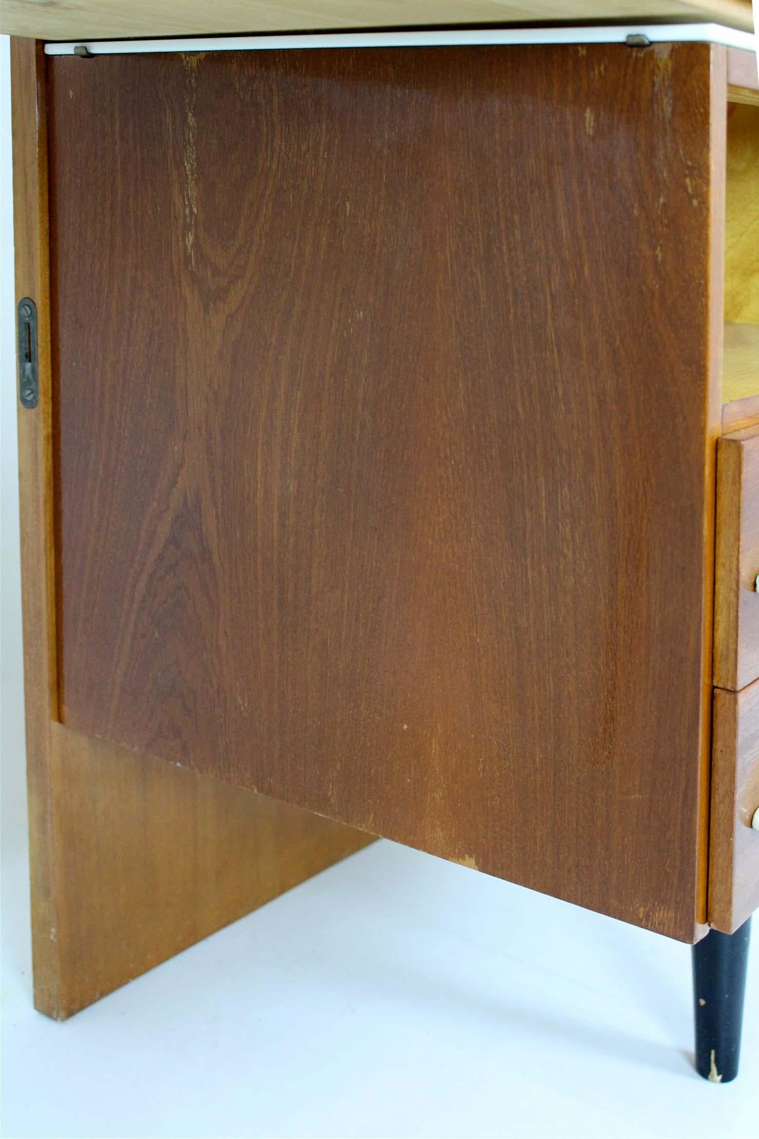 Modular Desk Set with White Glass Top by Mojmir Pozar, 1960s, Set of 3 For Sale 15