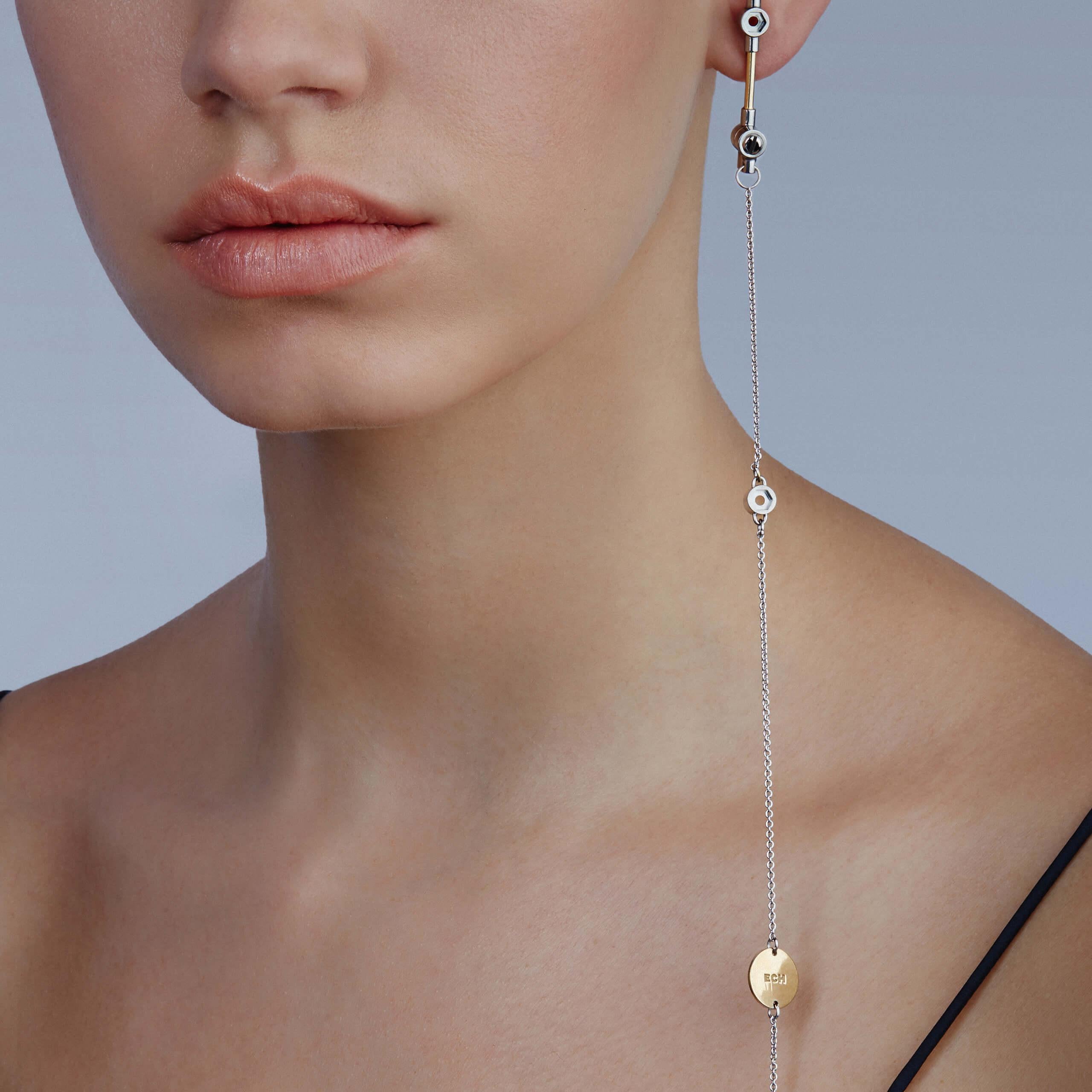 Women's or Men's Modular Earring Chain, Yellow Gold 18K For Sale