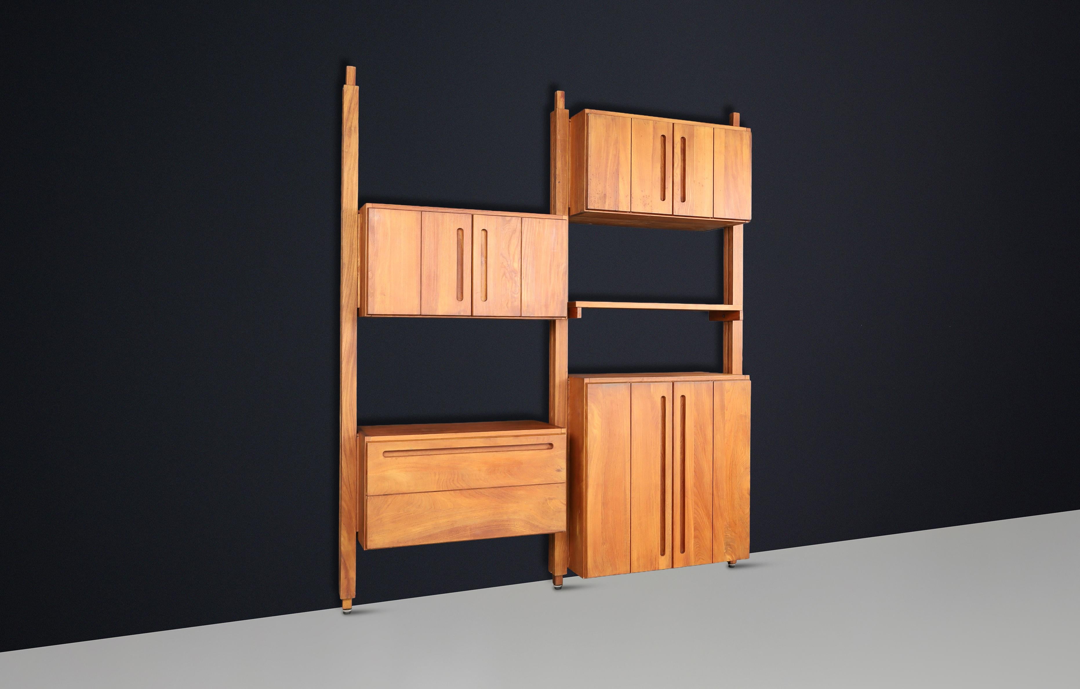 Modular Elmwood Bookcase in the Style of Pierre Chapo, France, 1960s For Sale 8