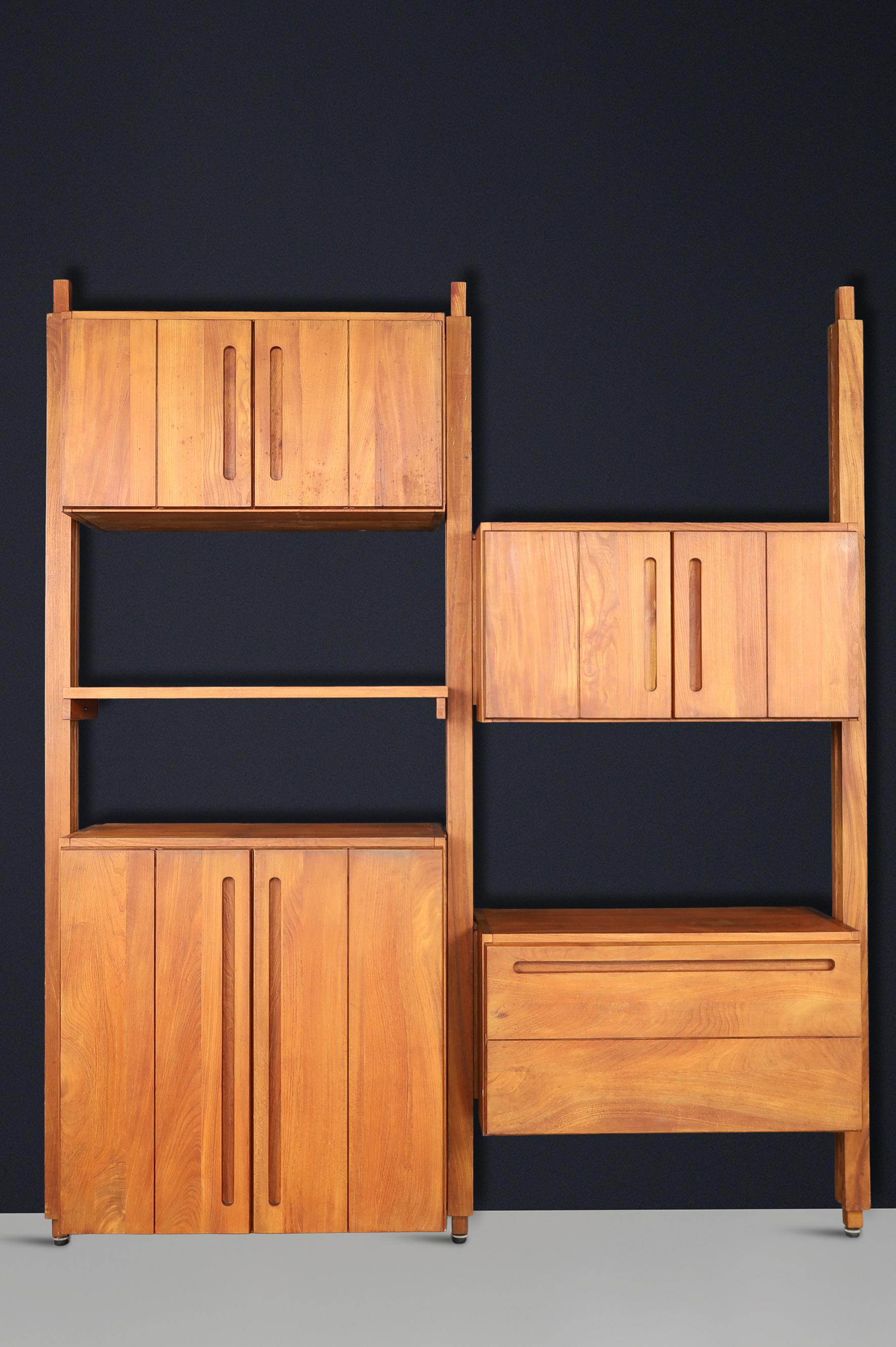 Modular Elmwood Bookcase in the Style of Pierre Chapo, France, 1960s For Sale 9