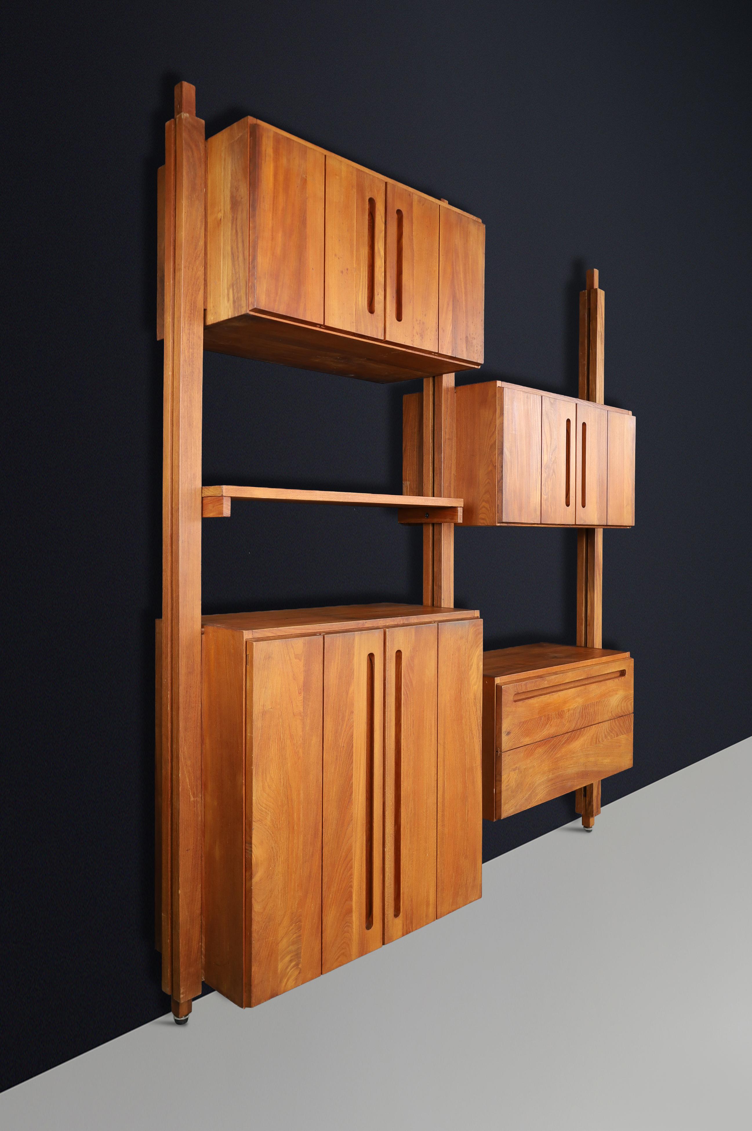 Modular Elmwood Bookcase in the Style of Pierre Chapo, France, 1960s For Sale 10