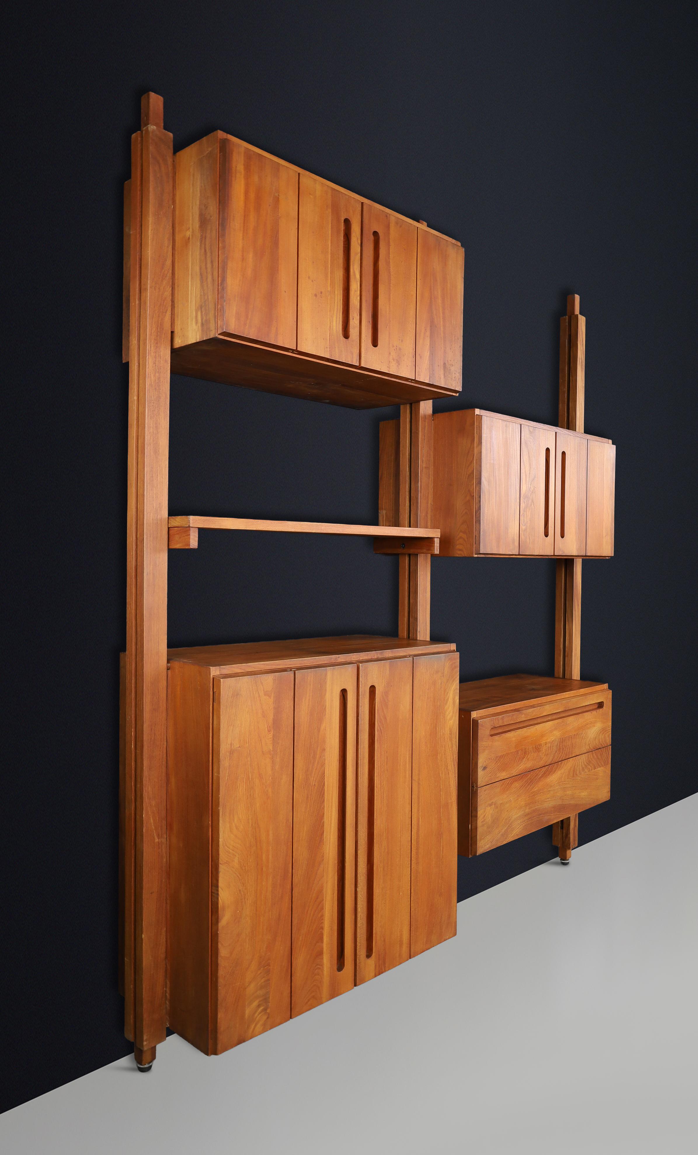 Modular Elmwood Bookcase in the Style of Pierre Chapo, France, 1960s For Sale 4
