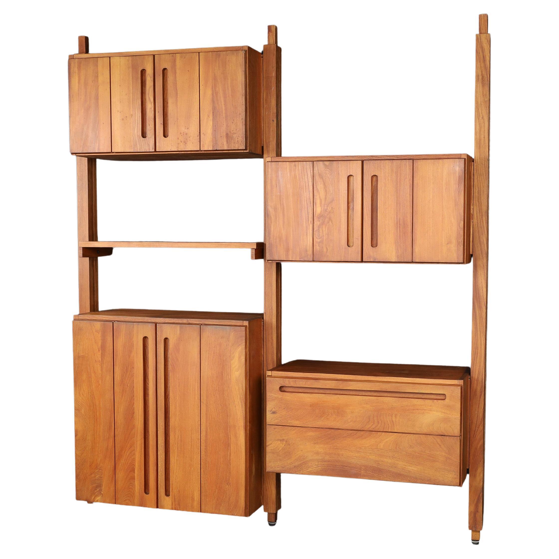 Modular Elmwood Bookcase in the Style of Pierre Chapo, France, 1960s For Sale