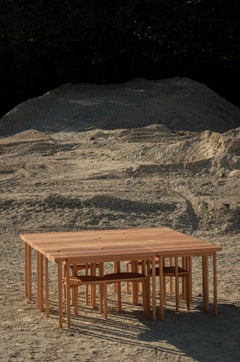 Modular Eucalyptus Dining System with Interlocking Chairs by Tatiana Bilbao