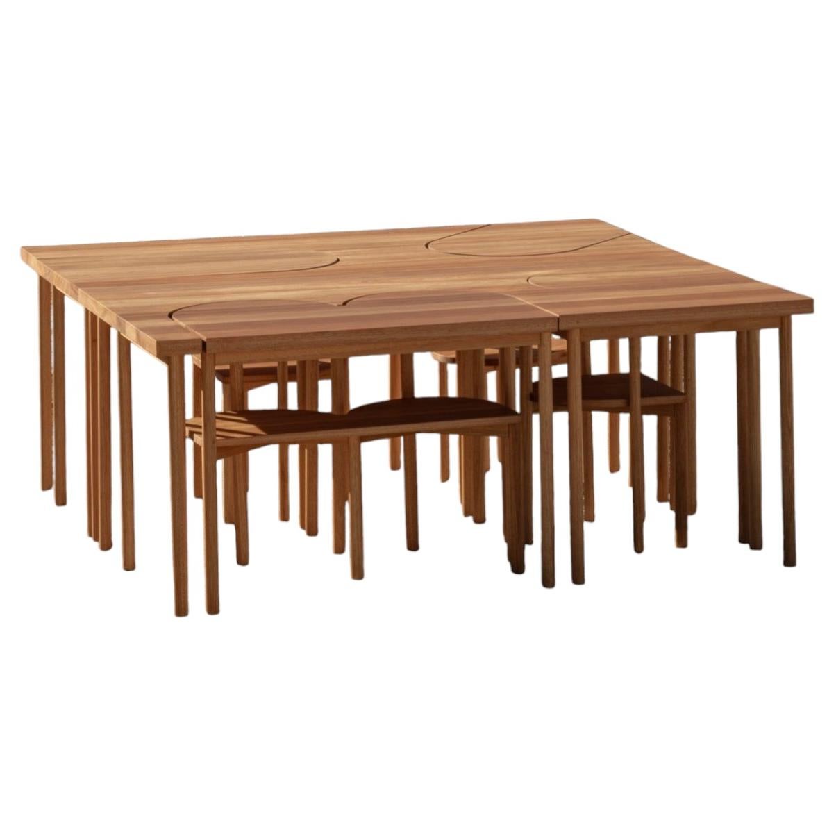 Modular Eucalyptus Dining System with Interlocking Chairs by Tatiana Bilbao For Sale