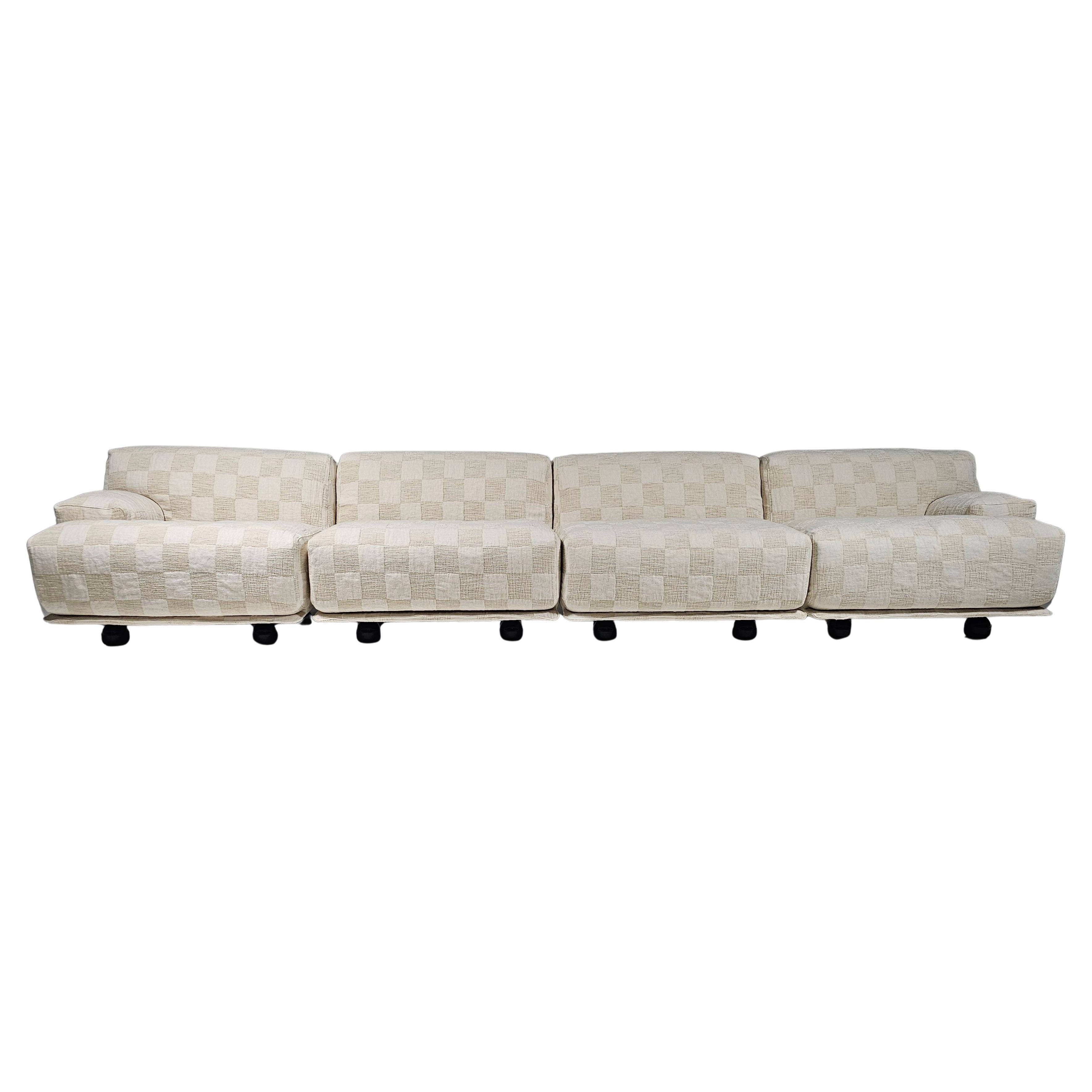 Modular Fiandra sofa in cream checkered fabric by Vico Magistretti for Cassina For Sale