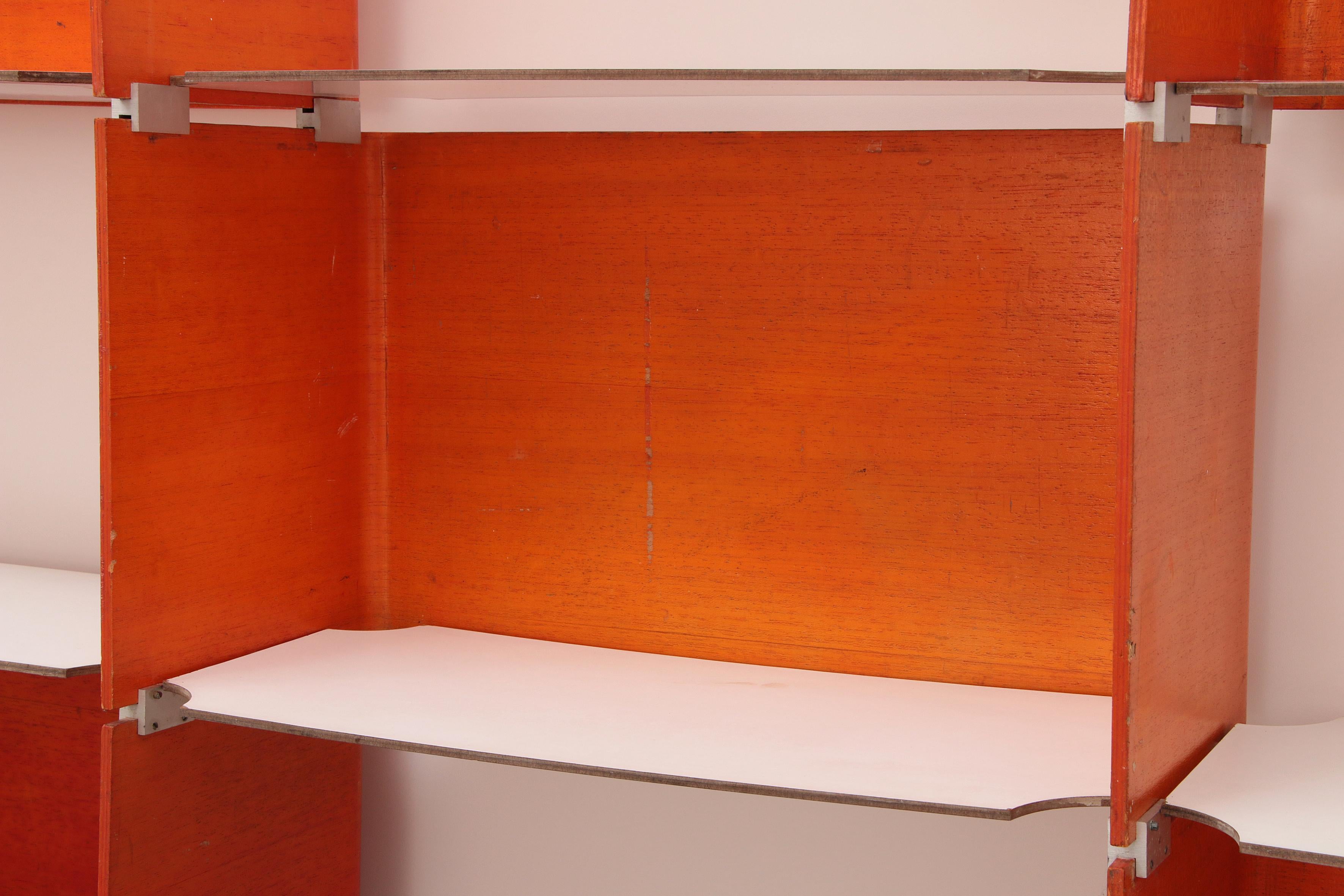 Modular French Wall Furniture Orange Made in the 60s For Sale 8