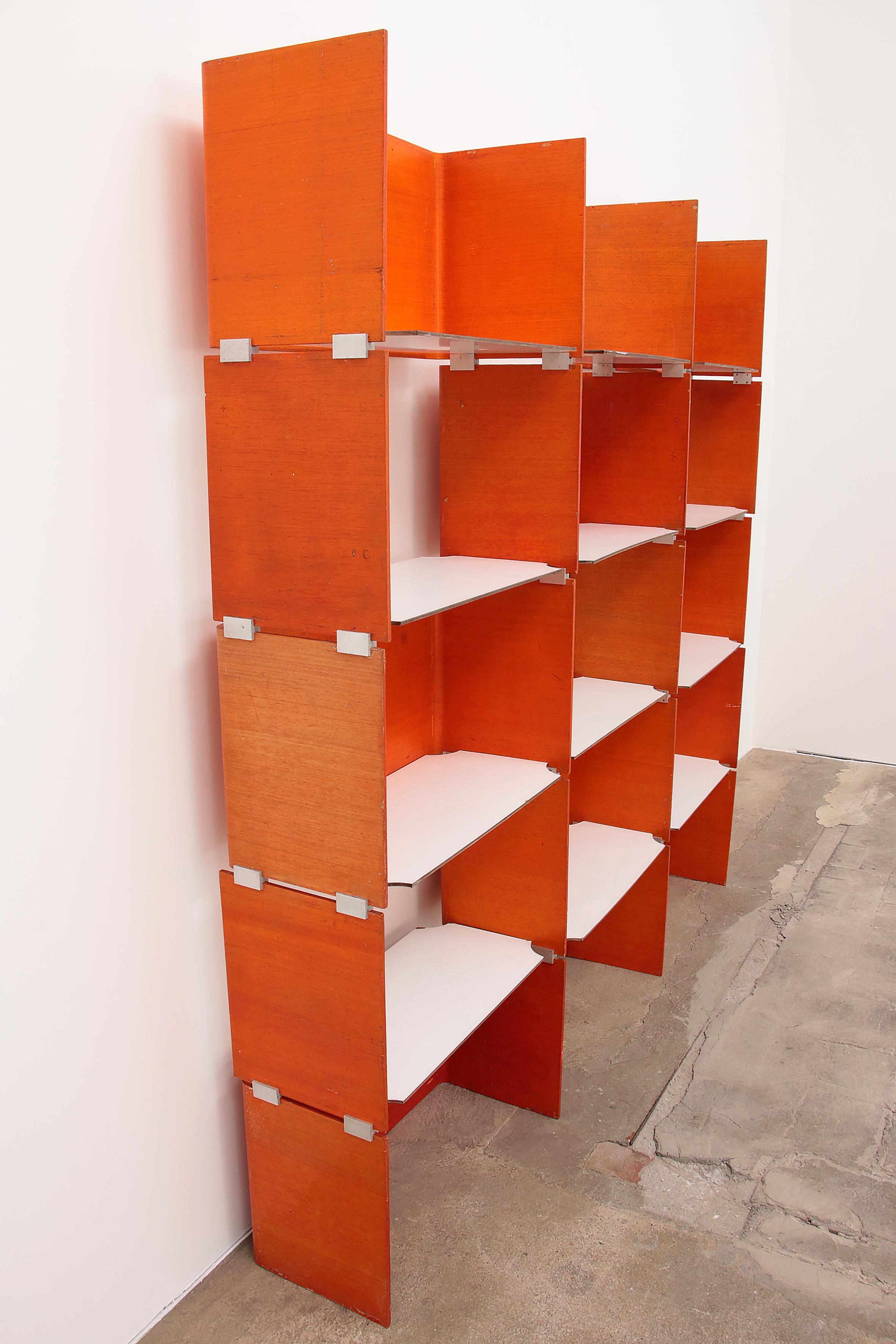 Modular French Wall Furniture Orange Made in the 60s For Sale 1