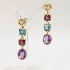 Modular Gold Diamond Studs with Apatite, Amethyst and Garnets