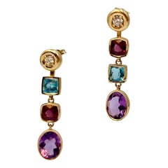 Modular Gold Diamond Studs with Apatite, Amethyst and Garnets Modular Gold Diamond Studs with Apatite, Amethyst and Garnets