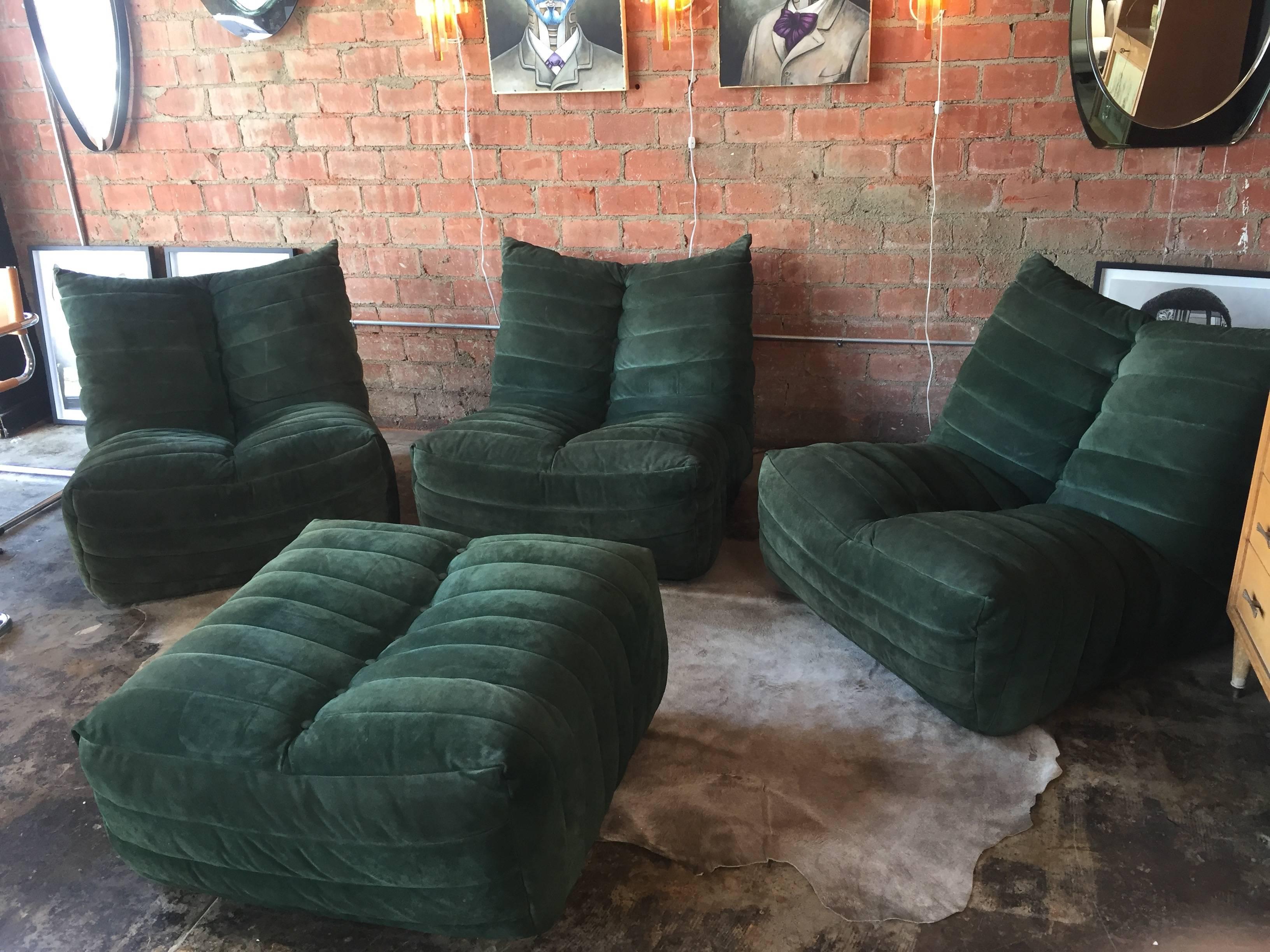 Mid-Century Modern Modular Green Sectional Sofa 