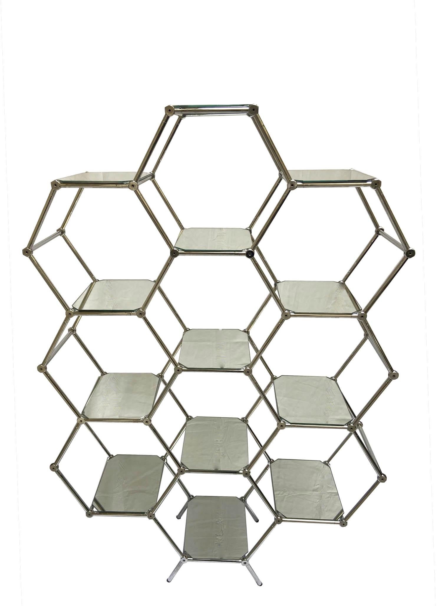 Mid-Century Modern Modular Hexagonal Chrome and Mirrors Étagère, 1970s