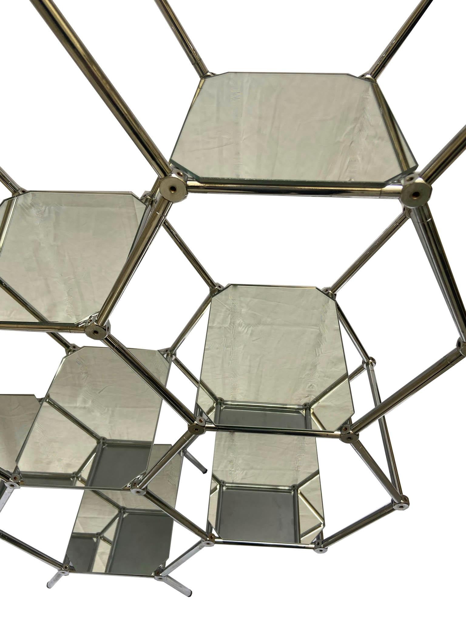 Italian Modular Hexagonal Chrome and Mirrors Étagère, 1970s