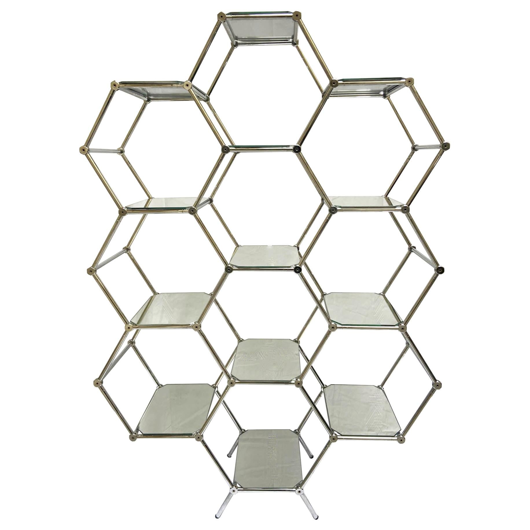 Modular Hexagonal Chrome and Mirrors Étagère, 1970s