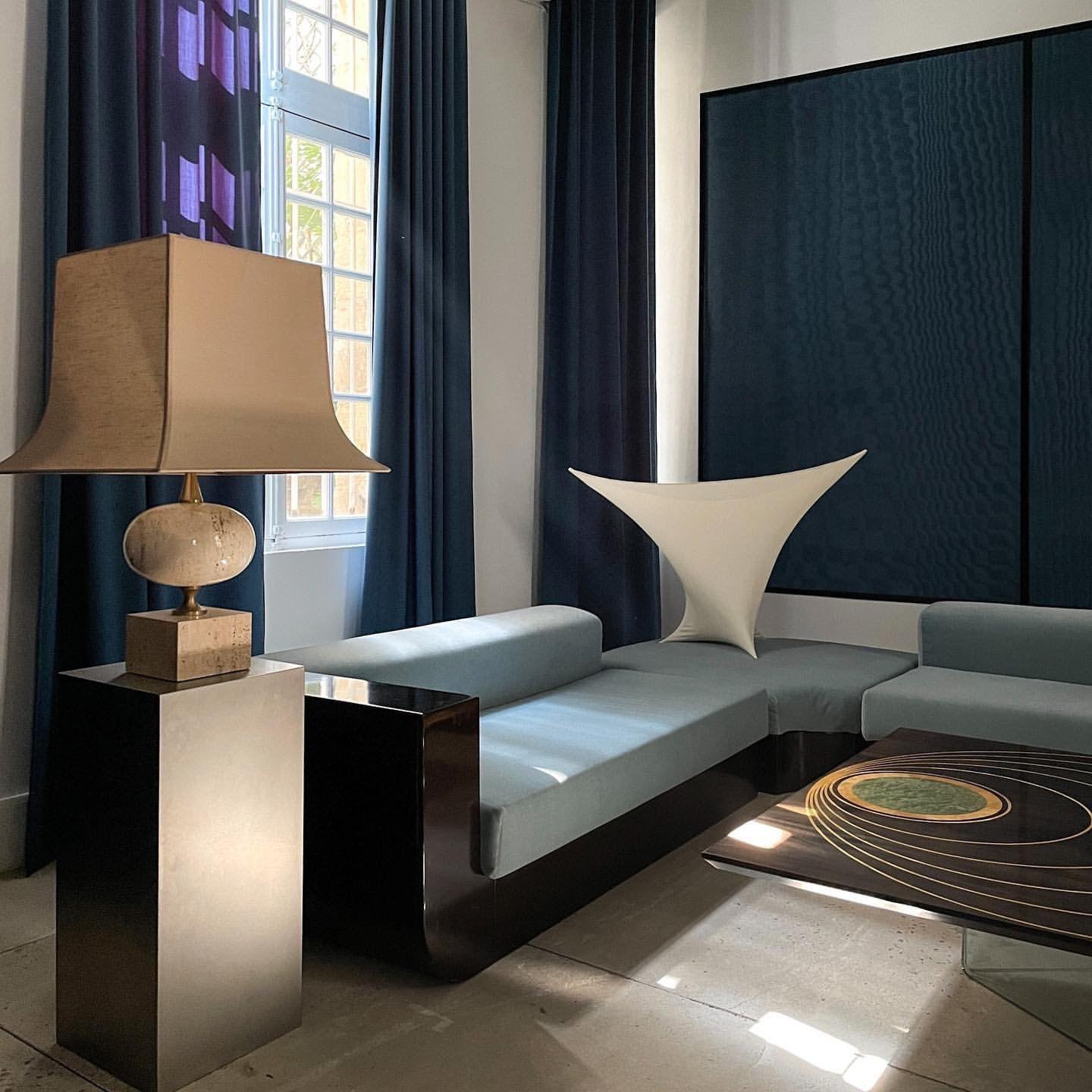 Late 20th Century Modular Italian 1970 Wooden Lacquered Sofa Reupholstered in Dedar Mohair For Sale