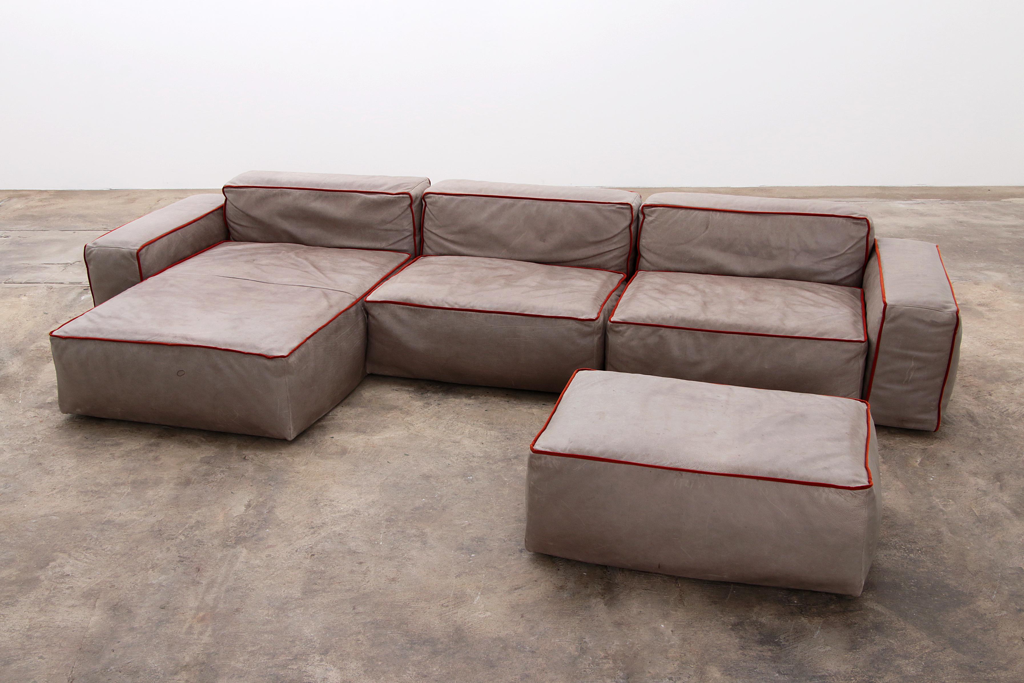 Modern Modular Italian Leather Sofa Riff from Flexteam For Sale
