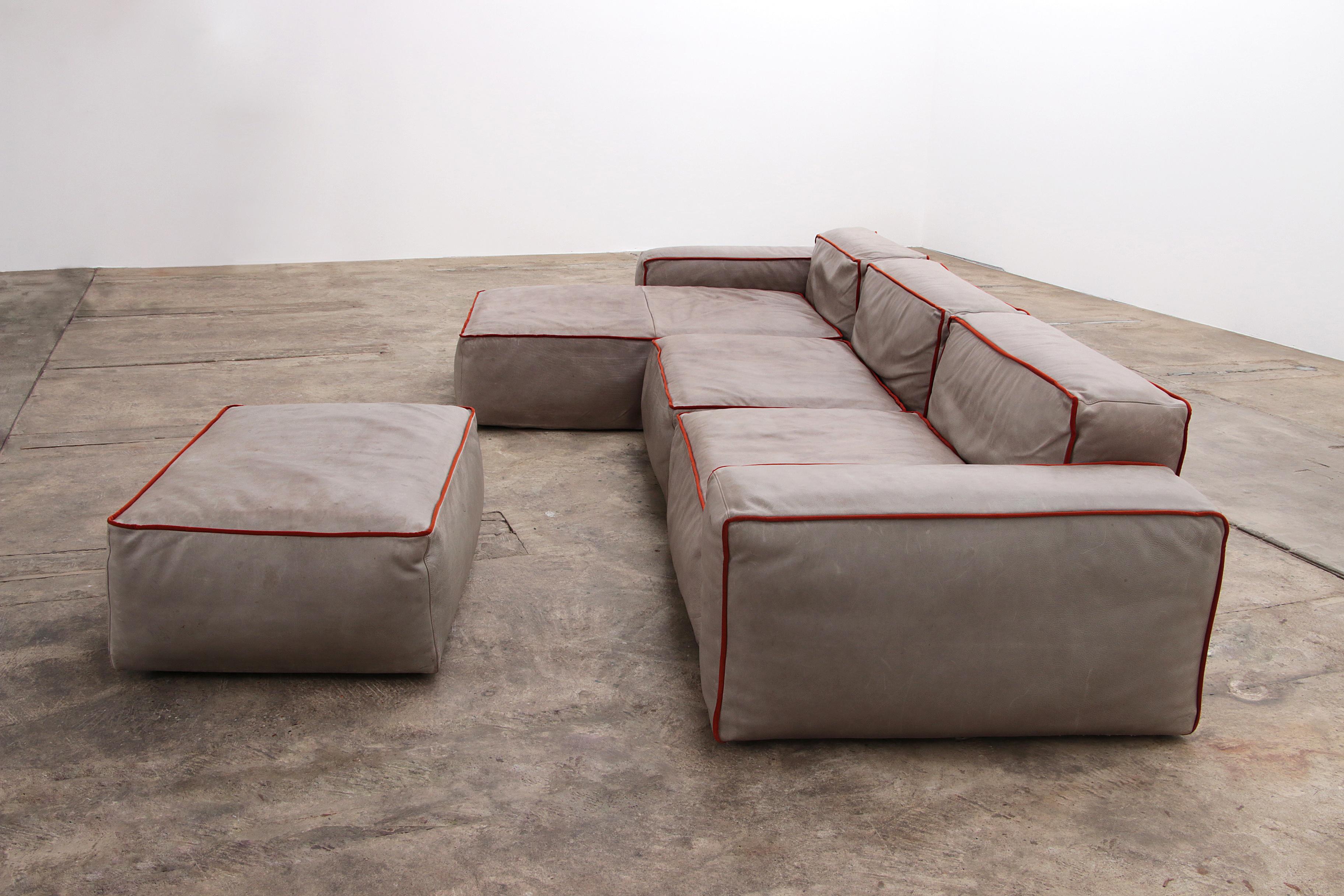 Late 20th Century Modular Italian Leather Sofa Riff from Flexteam For Sale